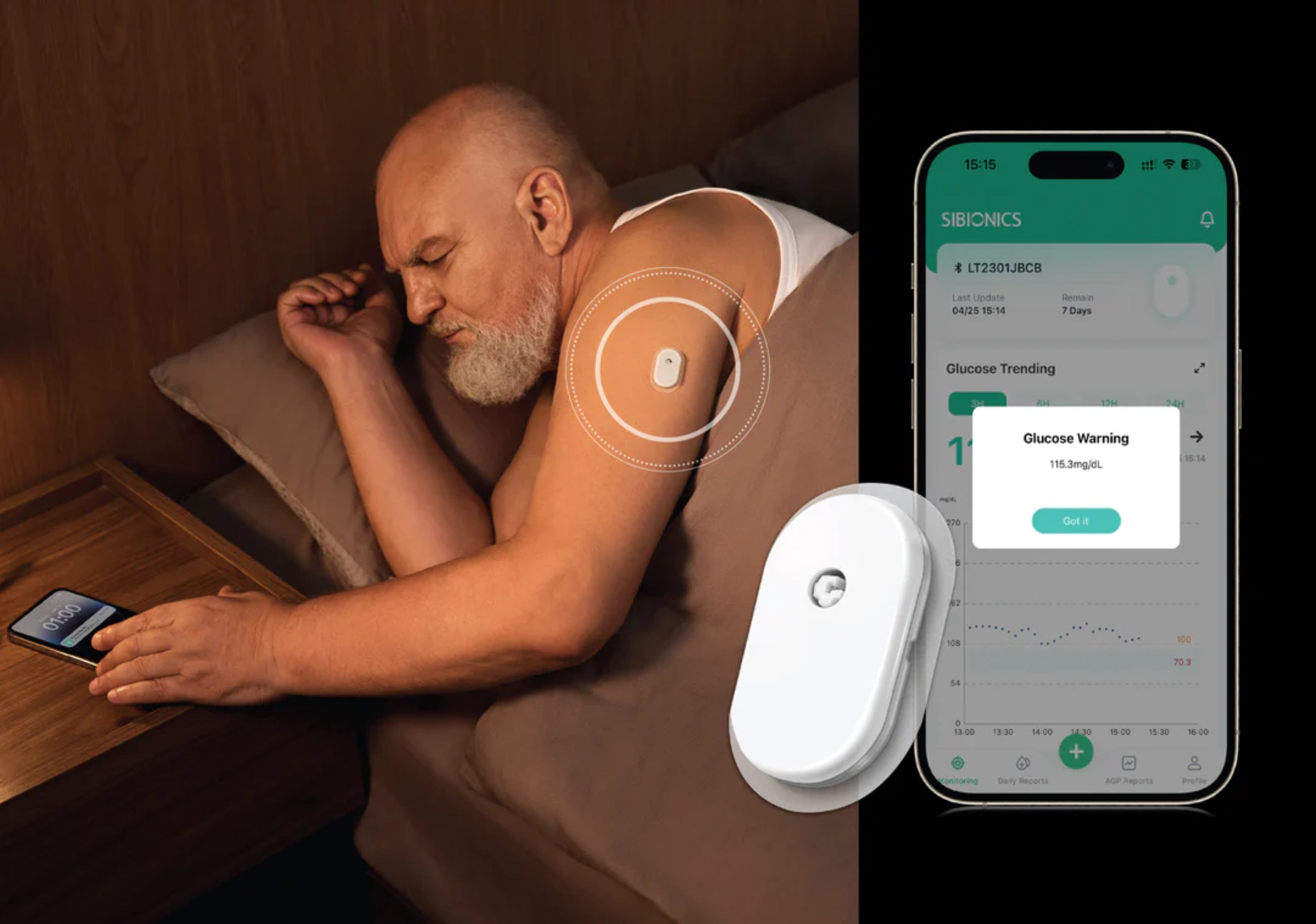 SIBIONICS - GS1 - CONTINUOUS GLUCOSE MONITORING SYSTEM (CGM) - 14 DAYS - +3 YEARS