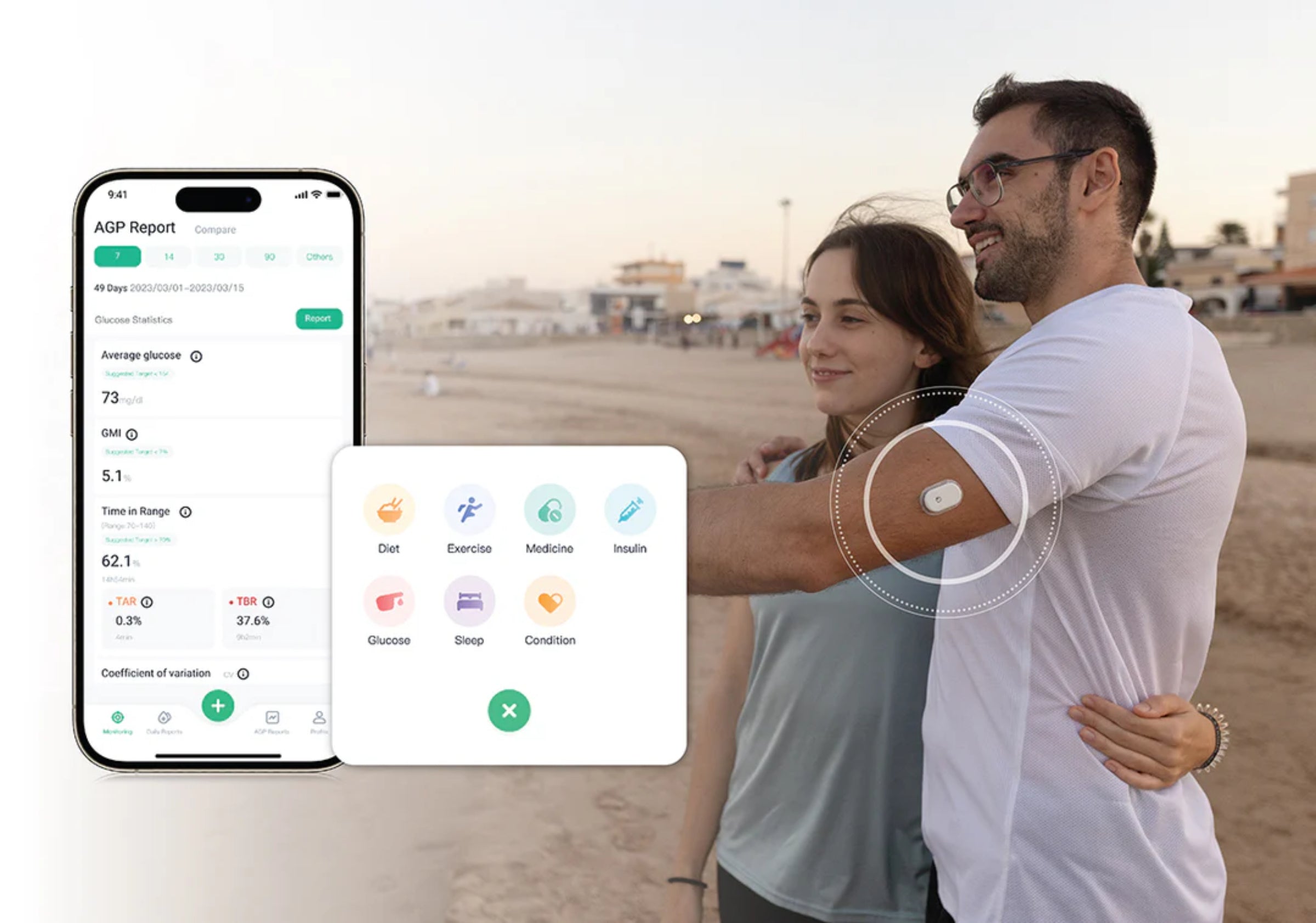 SIBIONICS - GS1 - CONTINUOUS GLUCOSE MONITORING SYSTEM (CGM) - 14 DAYS - +3 YEARS