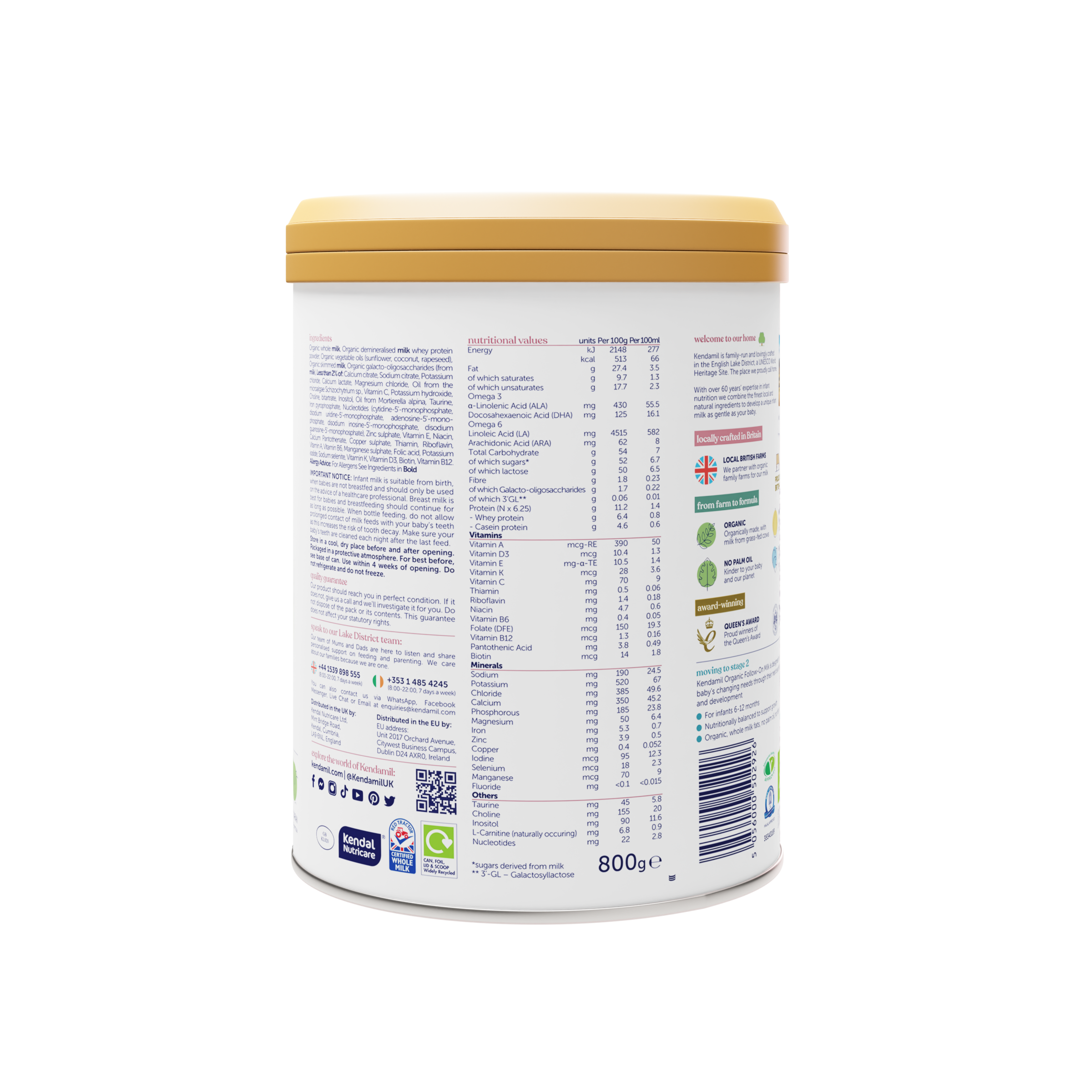 KENDAMIL - ORGANIC FIRST INFANT MILK BABY FORMULA - STAGE 1, 0-6 MONTHS, 800G