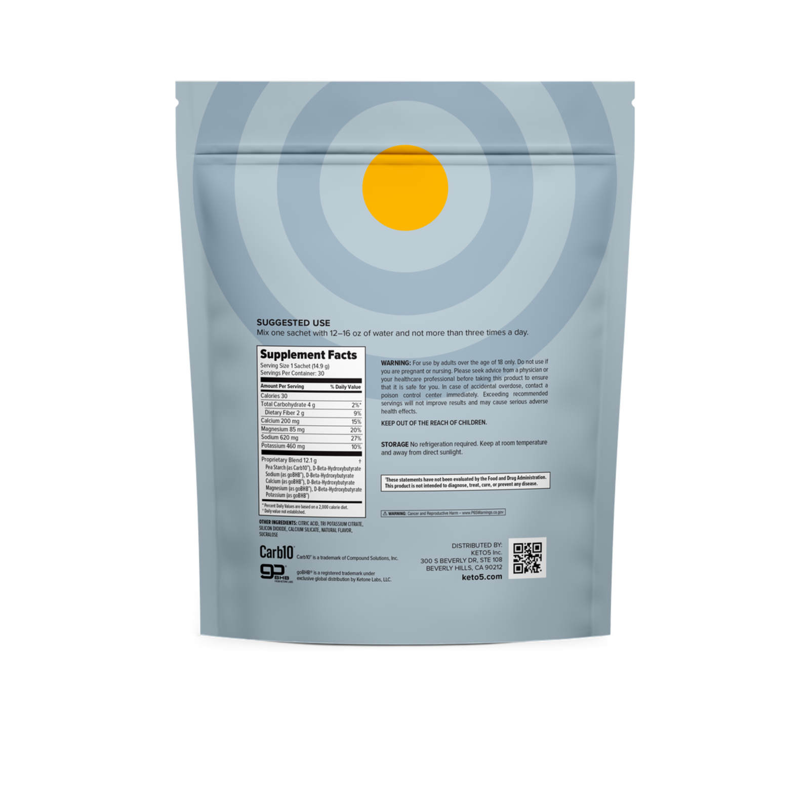 KETO 5 - XO GENIUS - D-KETONE SALT BHB - 30 SACHETS - 14.9 GRAMS PER SERVING
