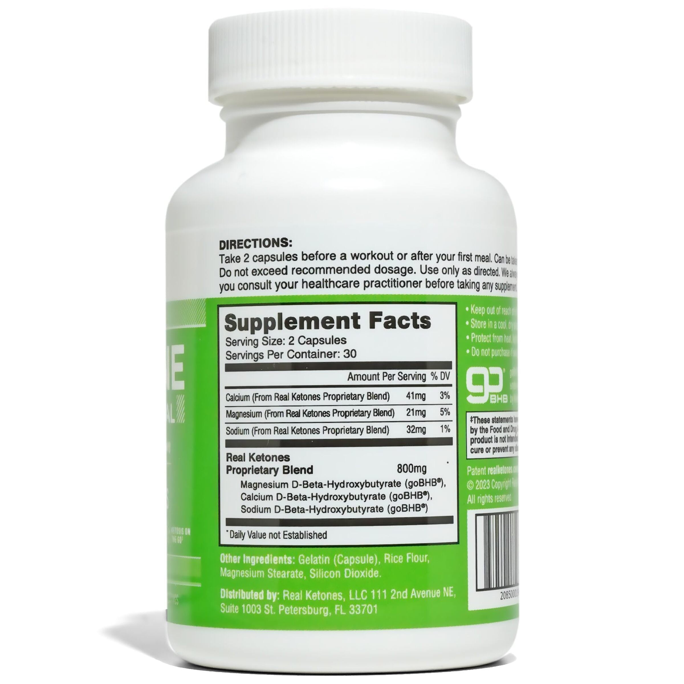 REAL KETONES - KETONE BIO IDENTICAL - D-BHB - 60 CAPSULES - 30 SERVINGS