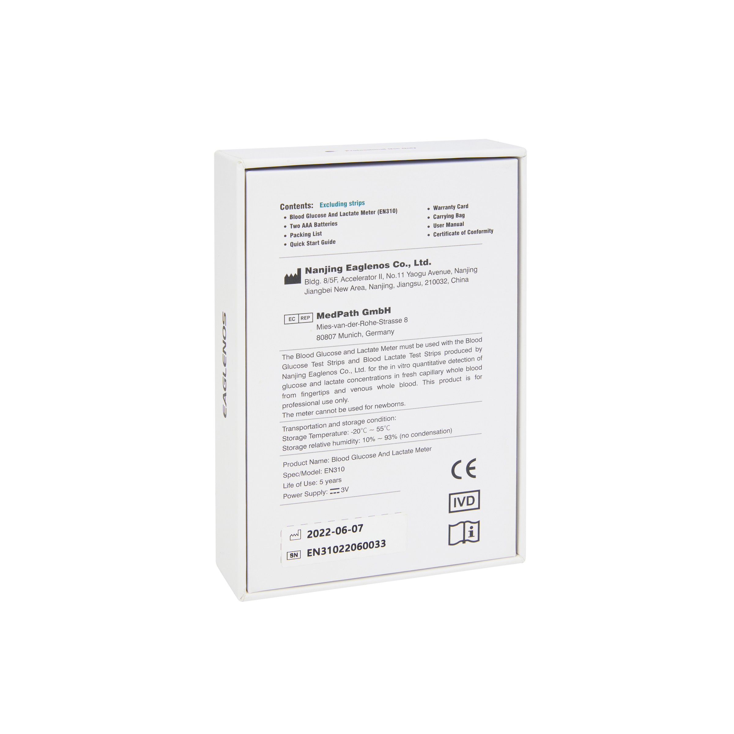 EAGLENOS - LACTATE & GLUCOSE BLOOD TEST METER ONLY (EN310) - NO STRIPS OR ACCESSORIES