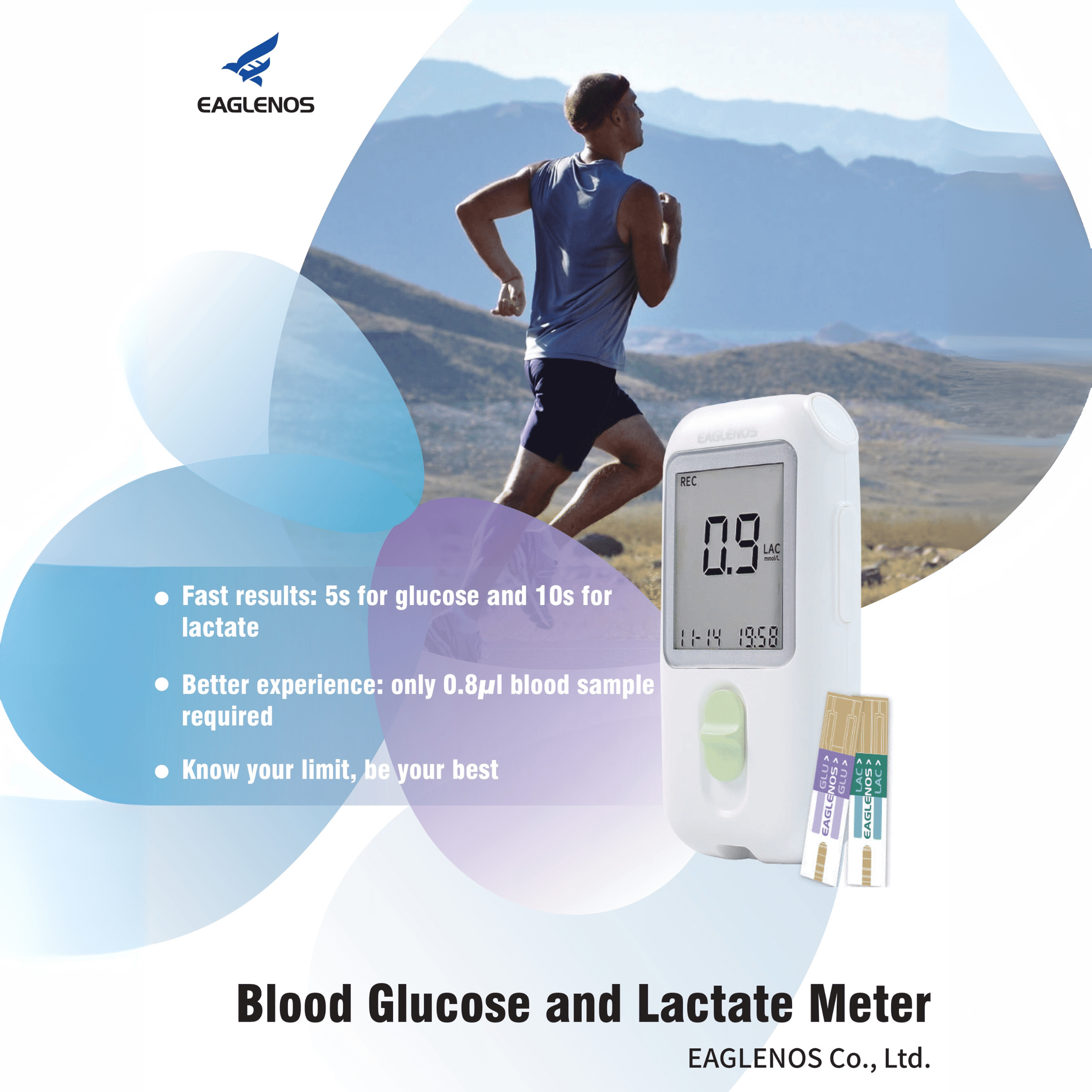 EAGLENOS - LACTATE START-UP BLOOD TEST METER KIT (EN310) - INCLUDES 50 LACTATE STRIPS