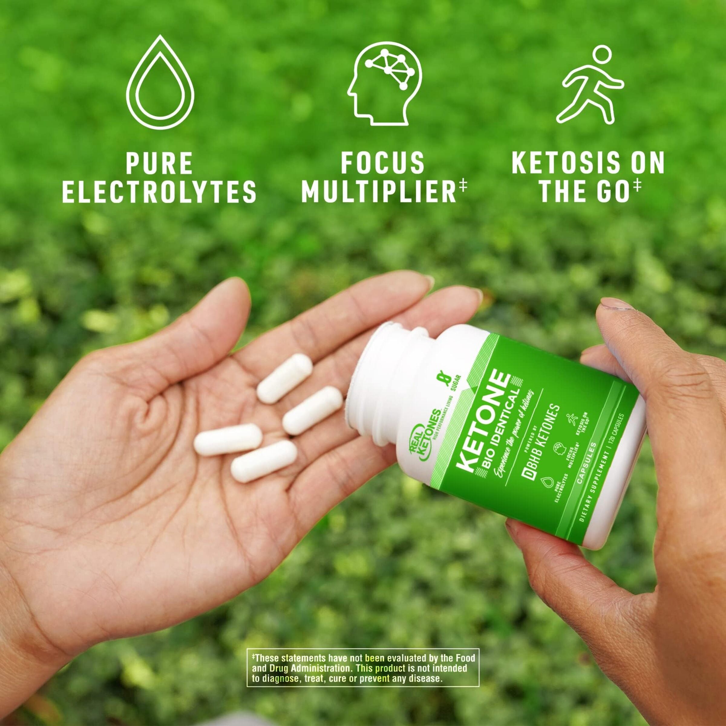 REAL KETONES - KETONE BIO IDENTICAL - D-BHB - 60 CAPSULES - 30 SERVINGS