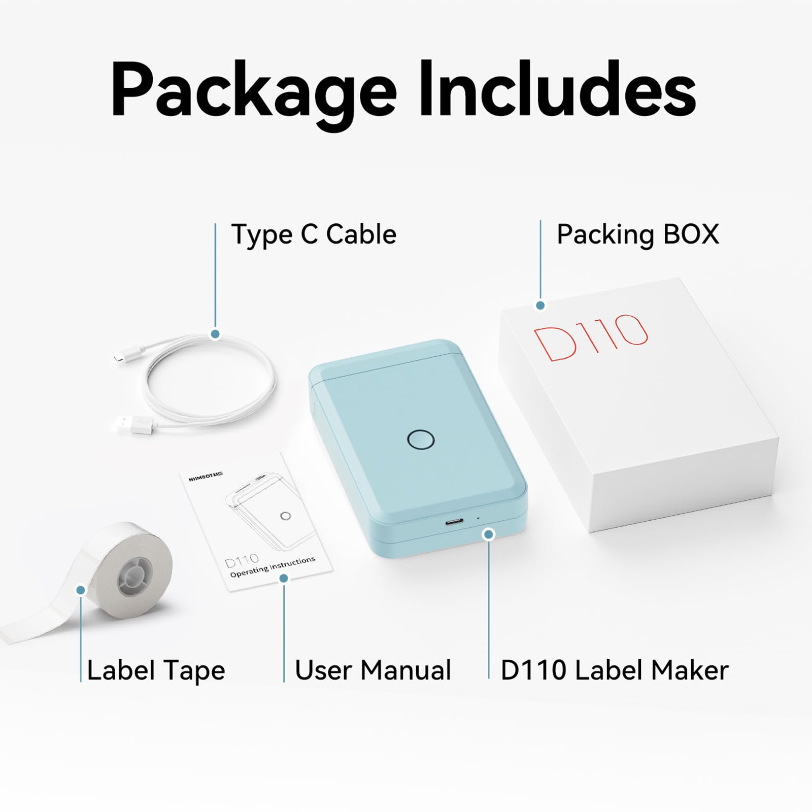 NB120 - NIIMBOT - D110 - PORTABLE LABEL BLUETOOTH PRINTER INCL FREE LABEL ROLL (15X30MM)