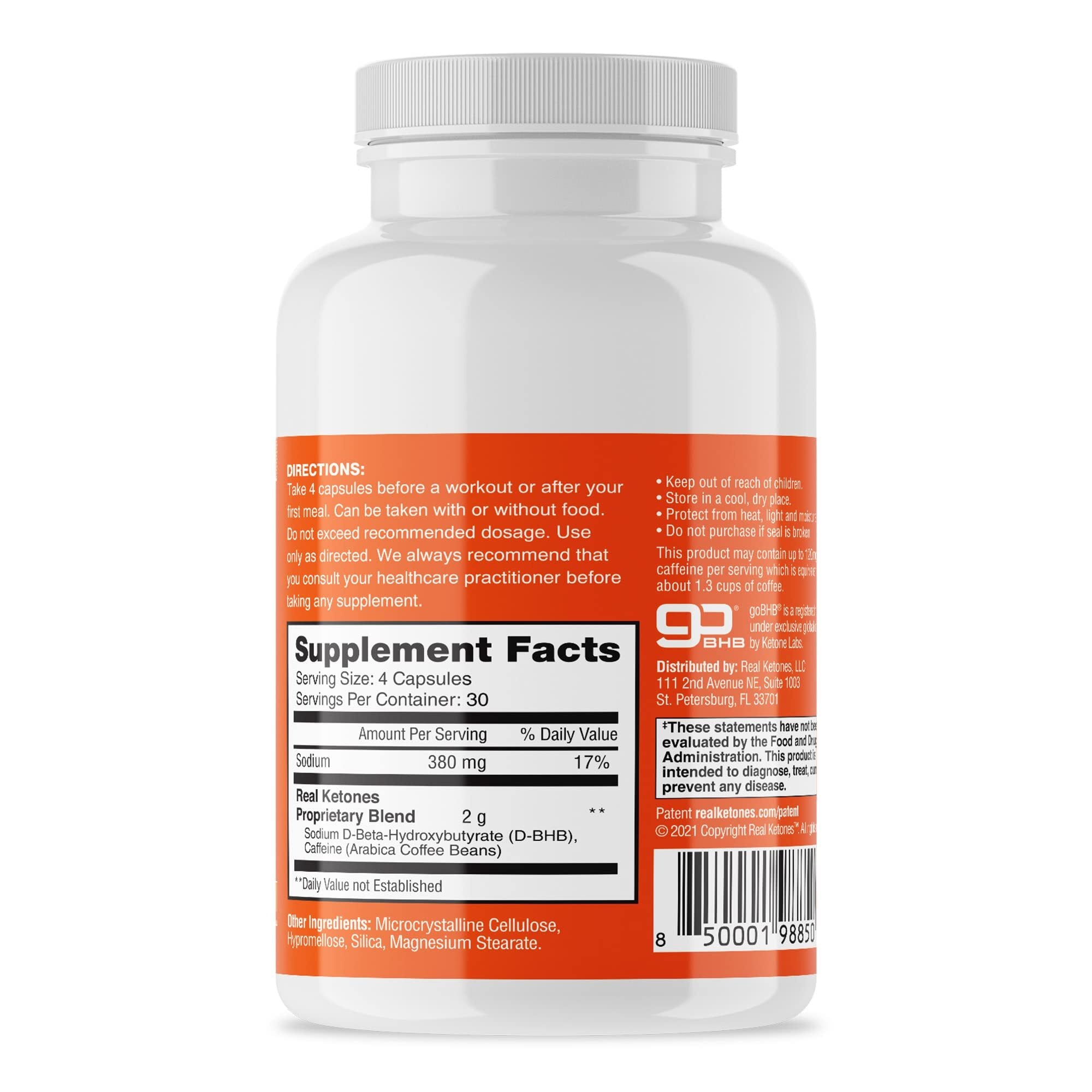 REAL KETONES - KETONE CHARGED - D-BHB + CAFFEINE - 120 CAPSULES - 1 MONTH SUPPLY