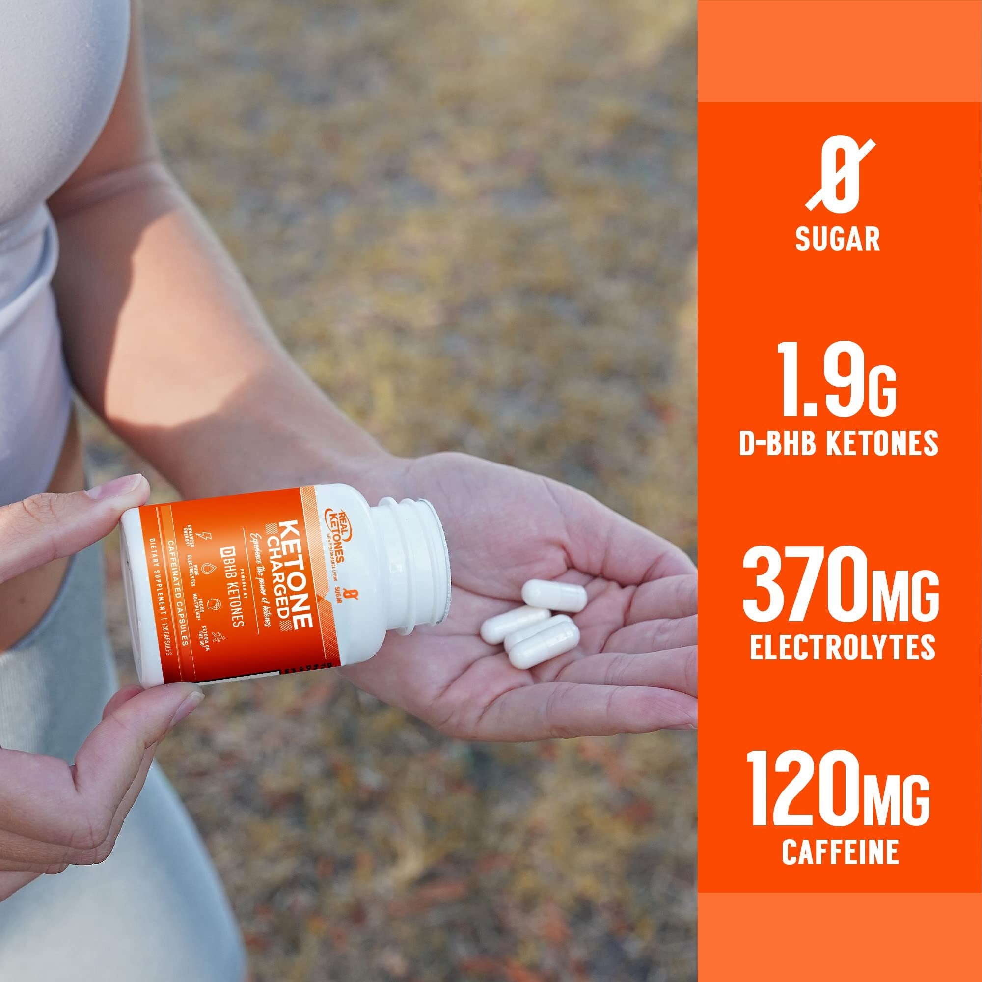 REAL KETONES - KETONE CHARGED - D-BHB + CAFFEINE - 120 CAPSULES - 1 MONTH SUPPLY