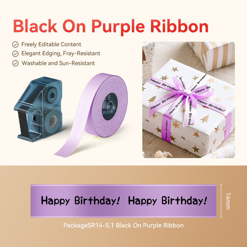 NB722 - Niimbot - N1 - Satin Ribbon Set Package - 14mm x 5.1M - Black On Purple