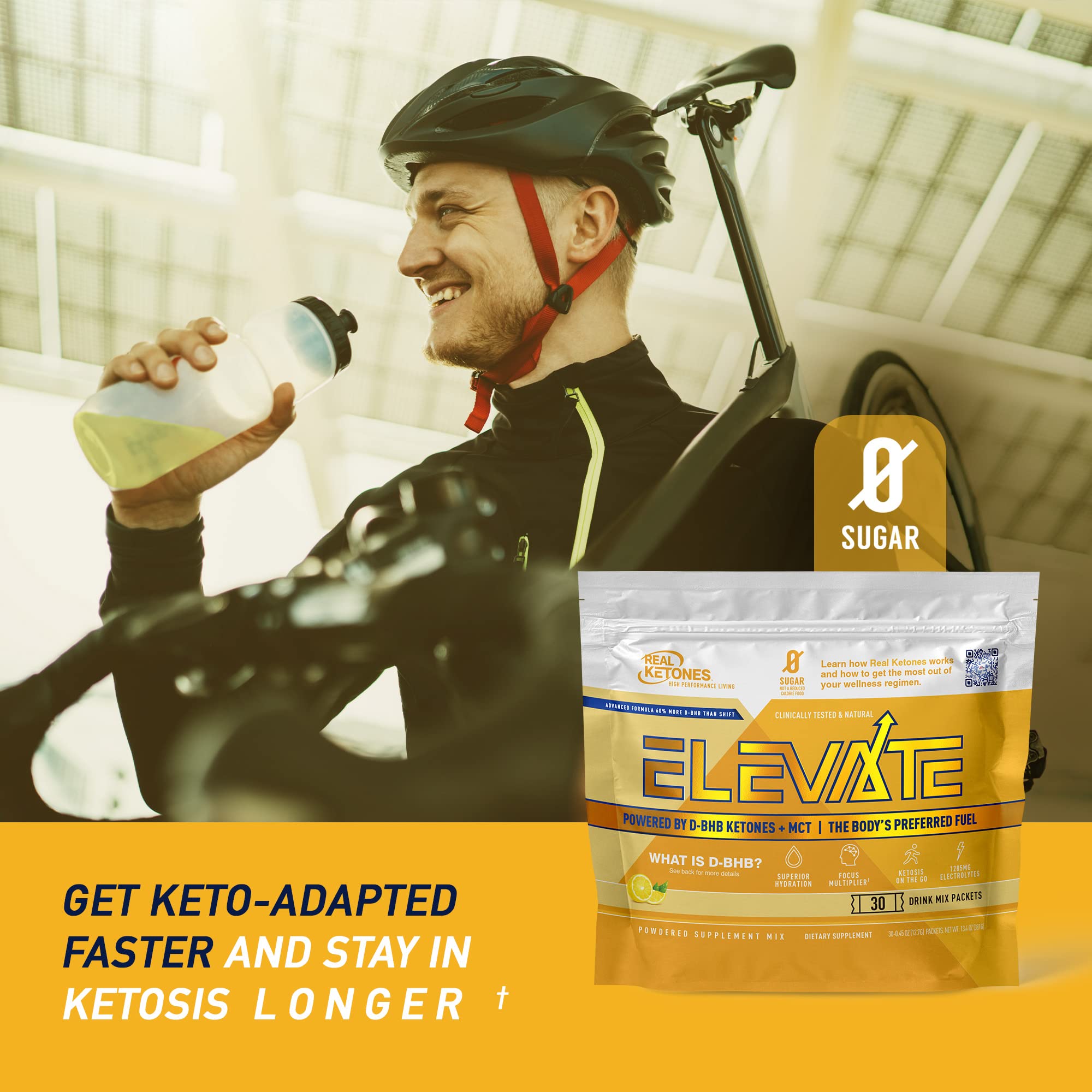 REAL KETONES - ELEVATE - D-BHB & MCT & ELECTROLYTES - 30 STICK PACK GUSSET BAG