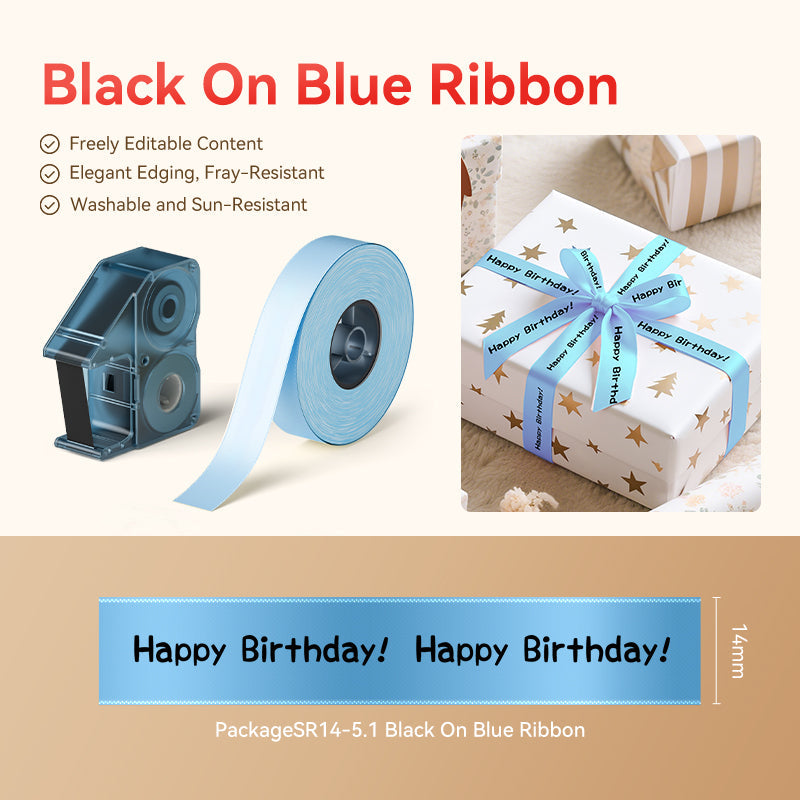 NB723 - Niimbot - N1 - Satin Ribbon Set Package - 14mm x 5.1M - Black On Blue