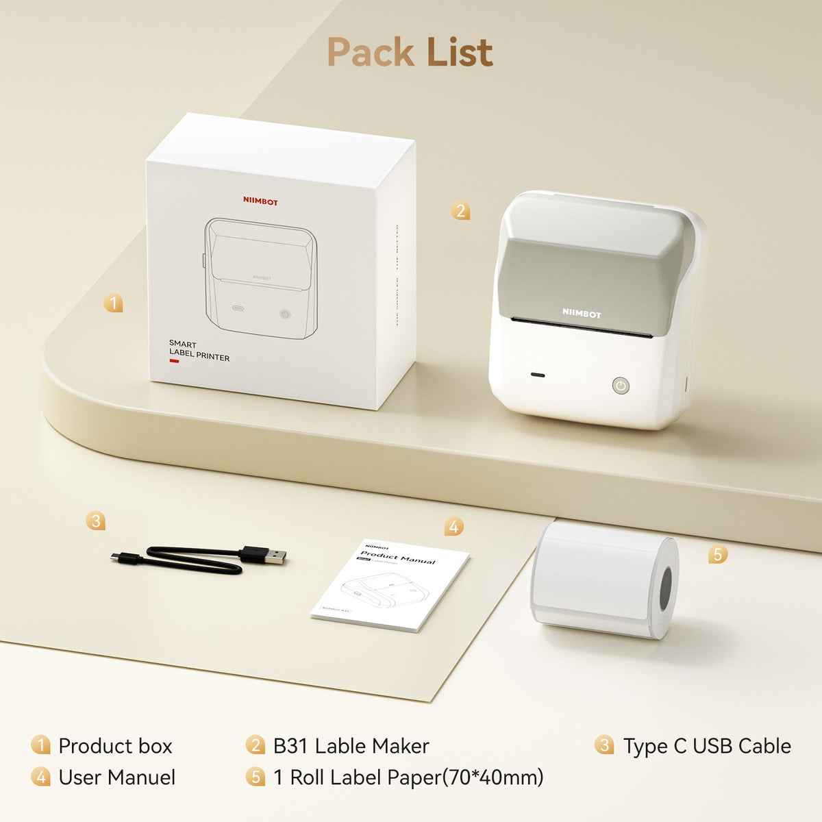 NIIMBOT - B31 Bluetooth Label Printer Incl Label Roll
