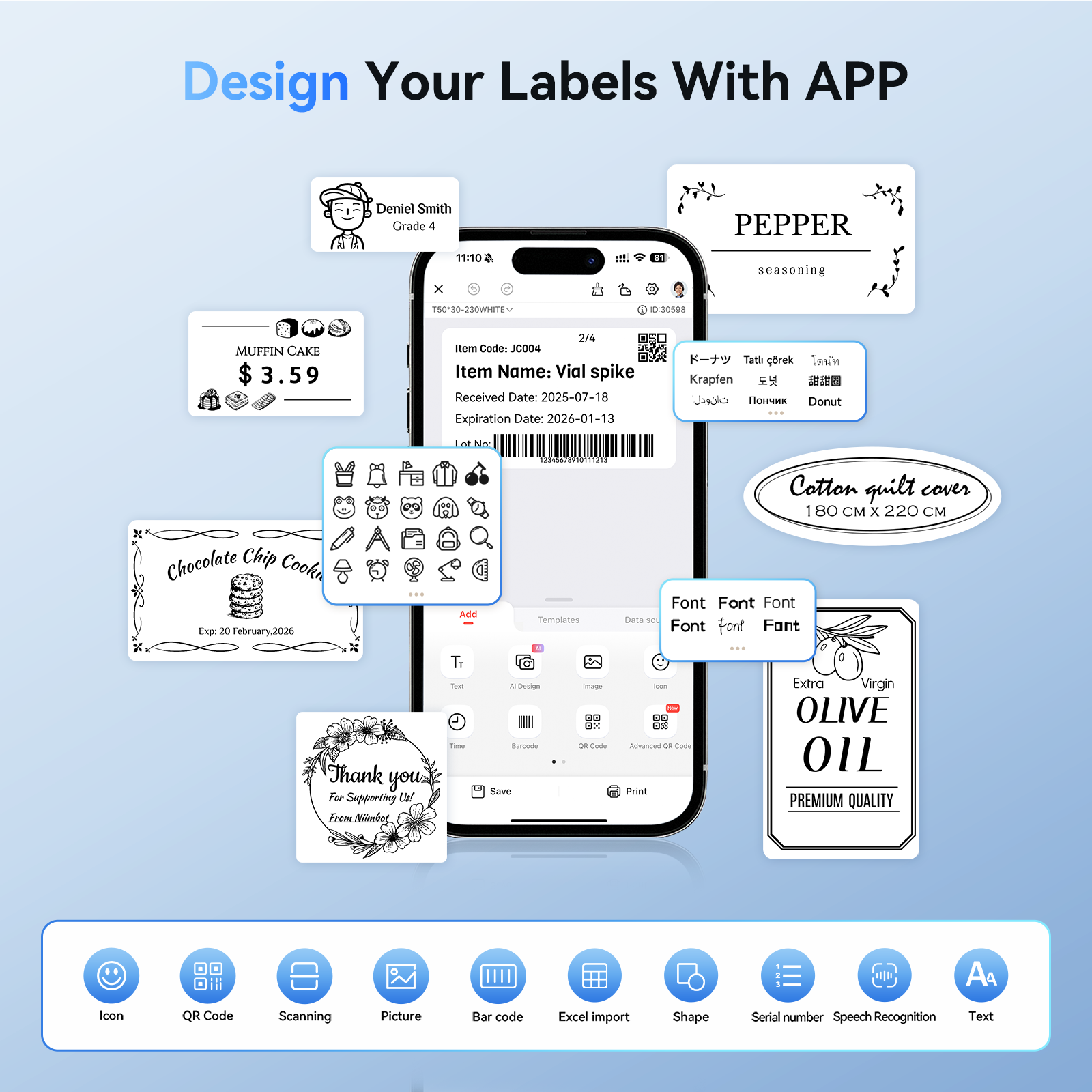 NB119 - Niimbot - B3S-P - Portable Thermal Label Bluetooth Printer Incl Free Label (70x40mm)
