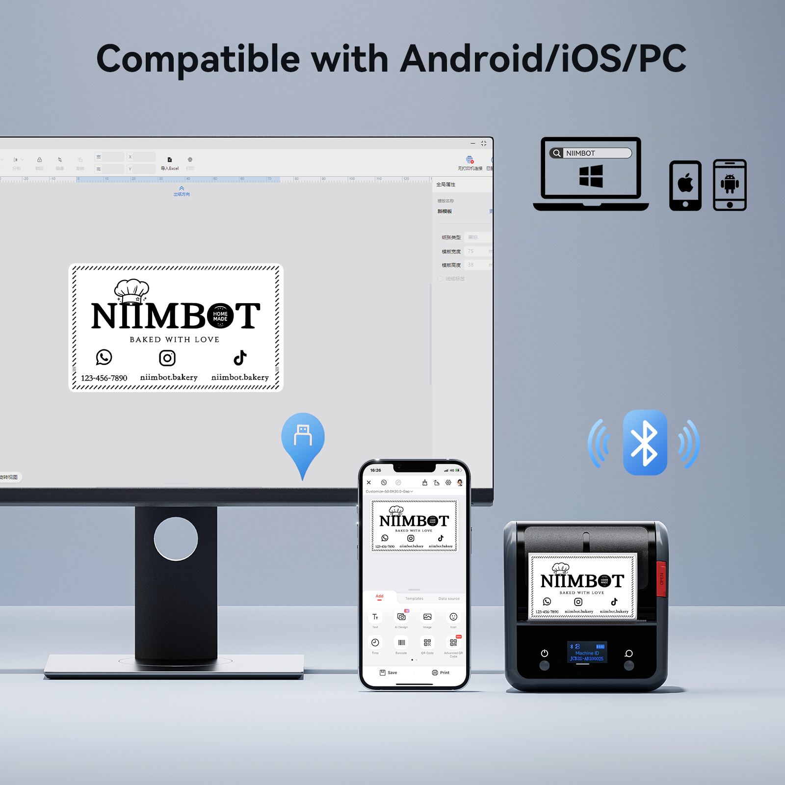 NB119 - Niimbot - B3S-P - Portable Thermal Label Bluetooth Printer Incl Free Label (70x40mm)