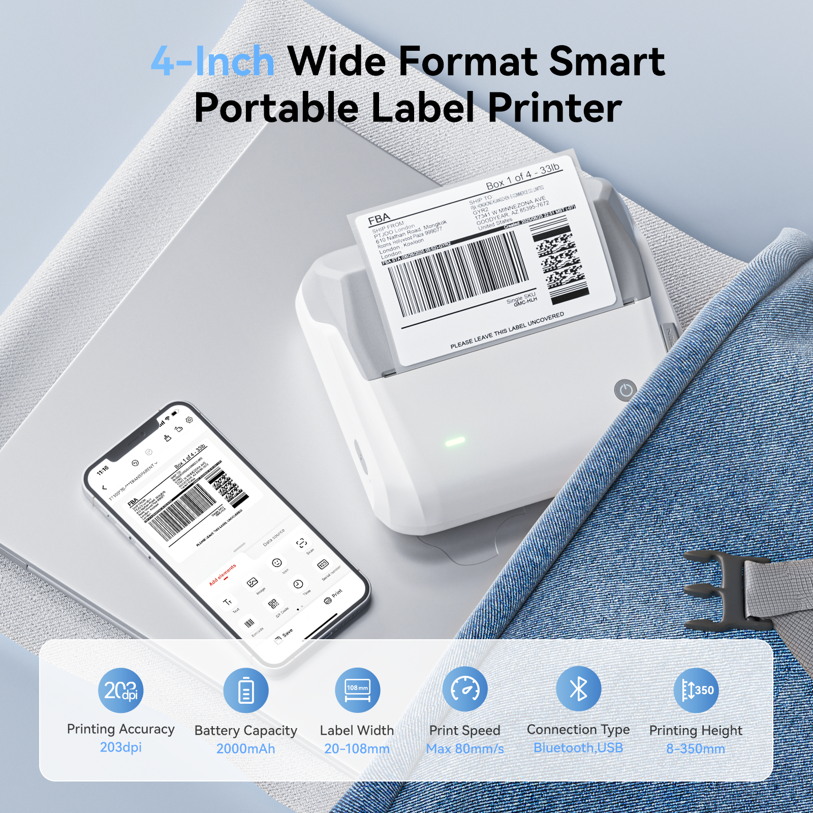 NB609 - Niimbot - B4 - Bluetooth Portable Shipping Thermal Label Printer With Free Roll