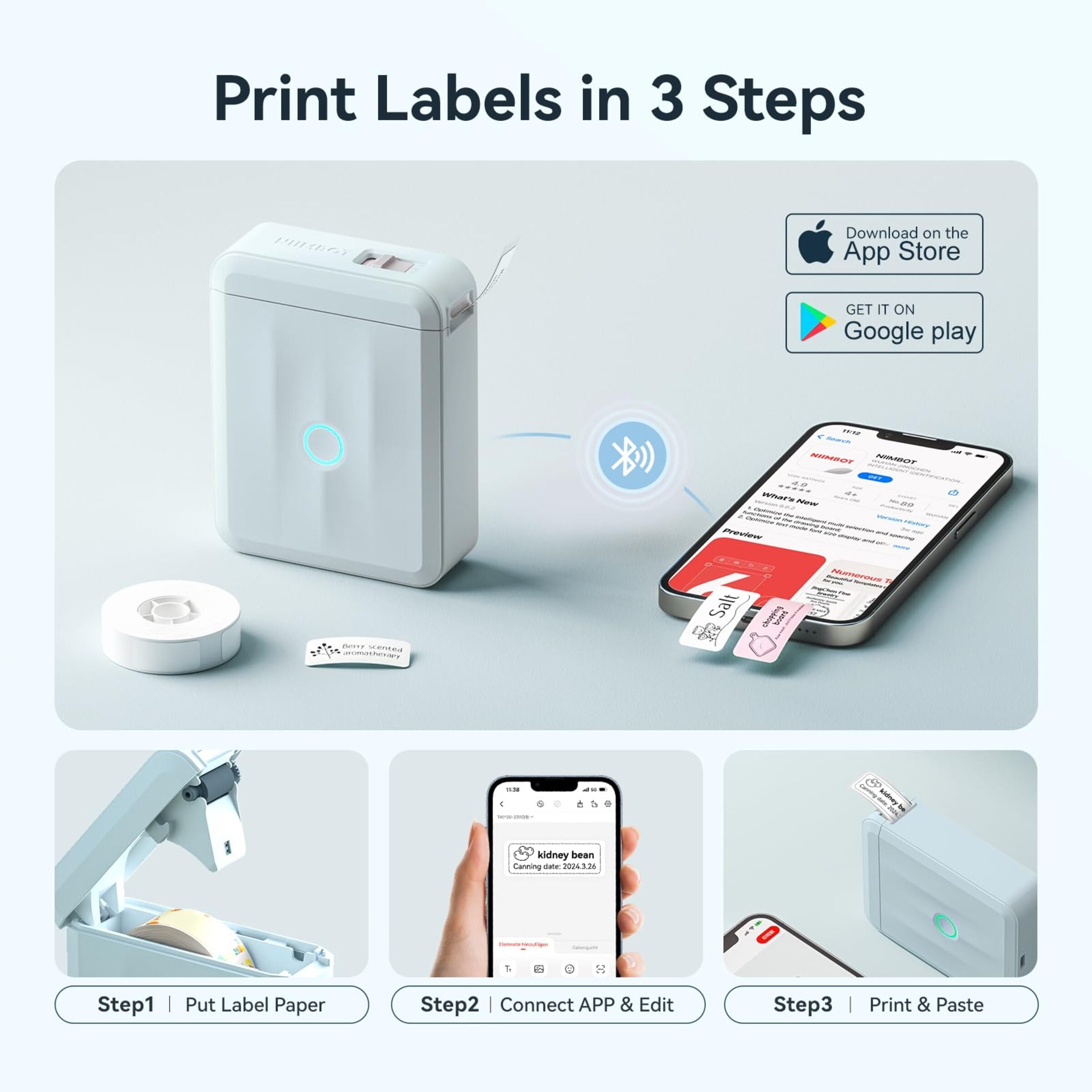 NIIMBOT - D110_M - PORTABLE BLUETOOTH LABEL PRINTER INCLUDING FREE LABEL ROLL (12*40MM - WHITE)