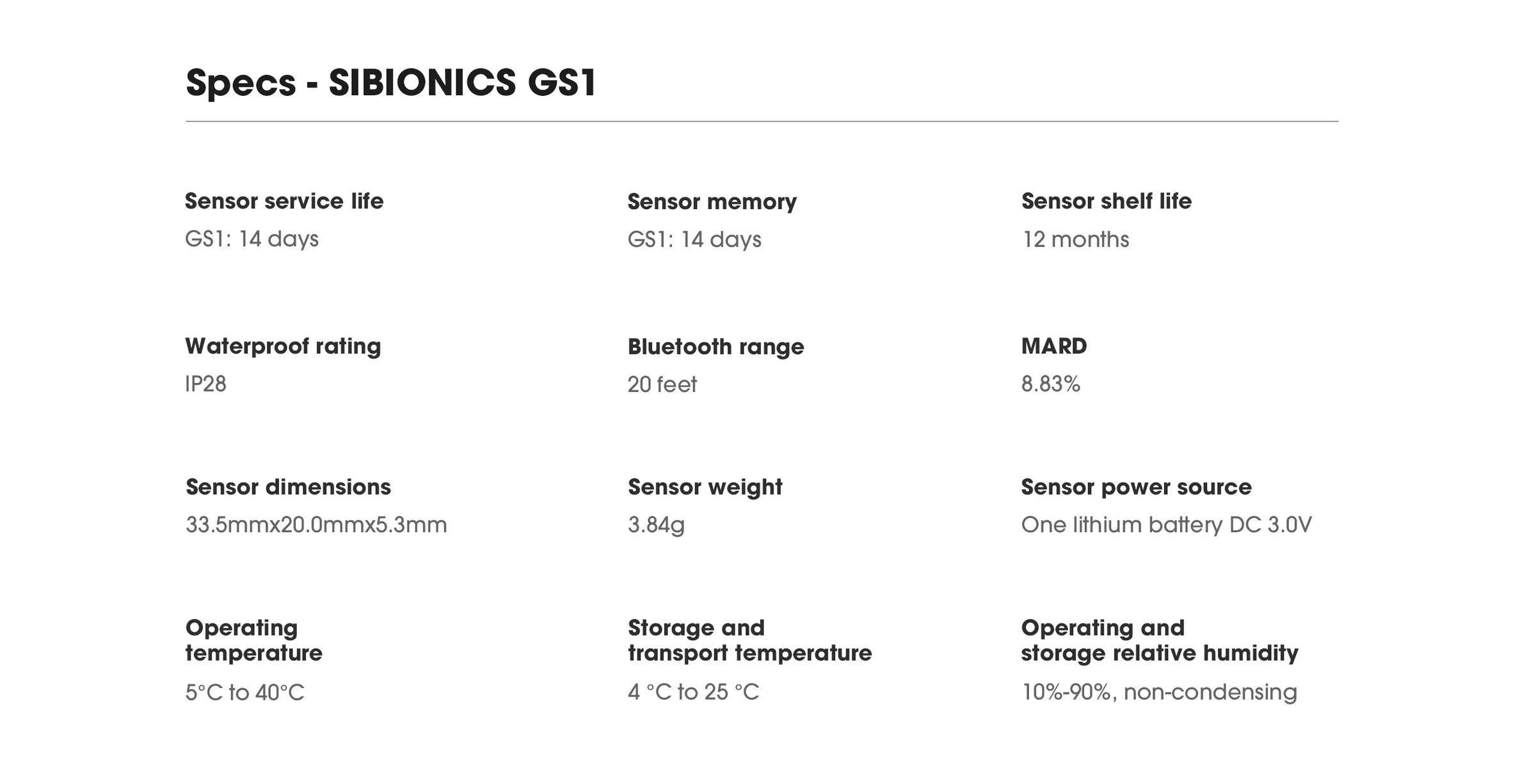 SIBIONICS - GS1 - CONTINUOUS GLUCOSE MONITORING SYSTEM (CGM) - 14 DAYS - +3 YEARS