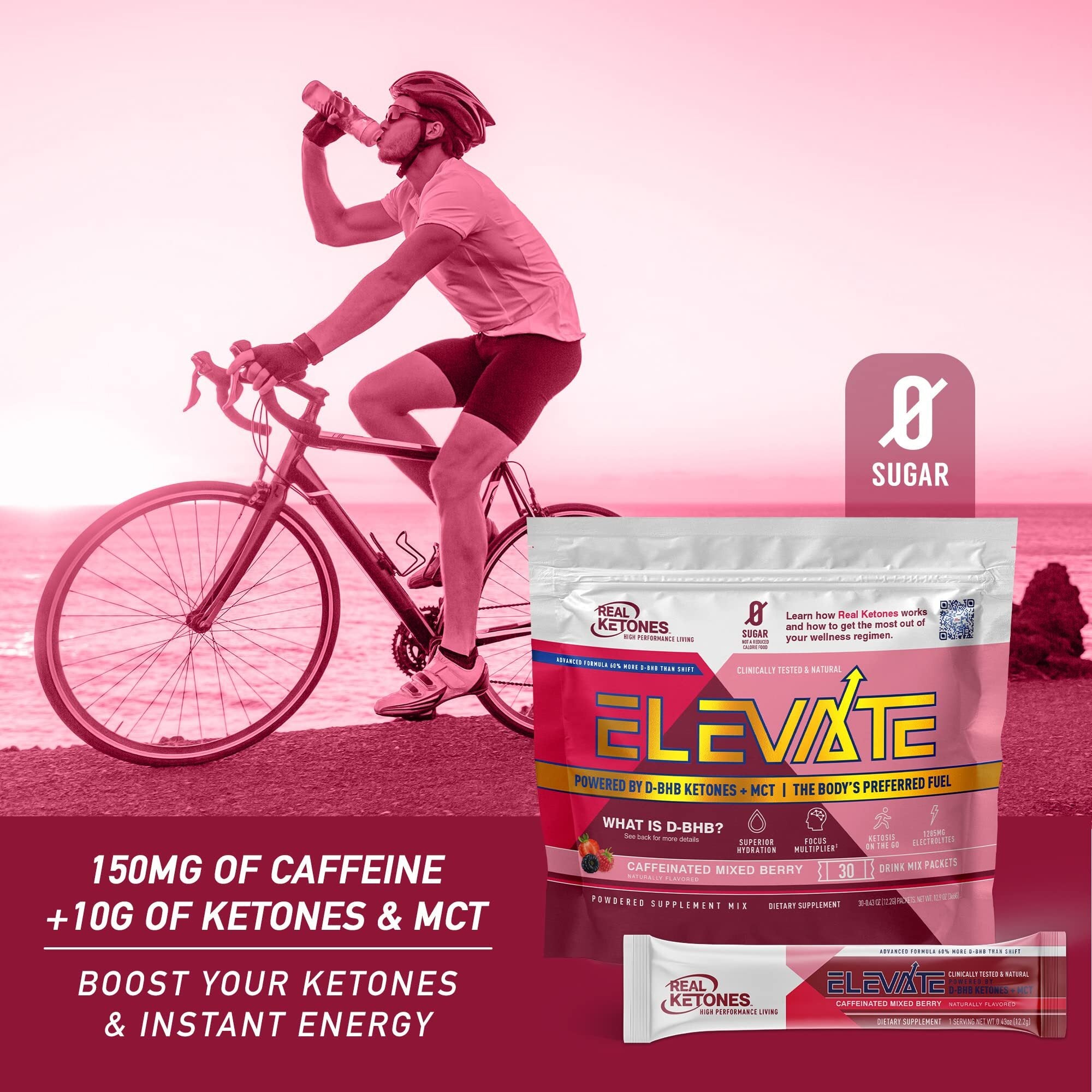 REAL KETONES - ELEVATE - D-BHB & MCT & ELECTROLYTES - 30 STICK PACK GUSSET BAG