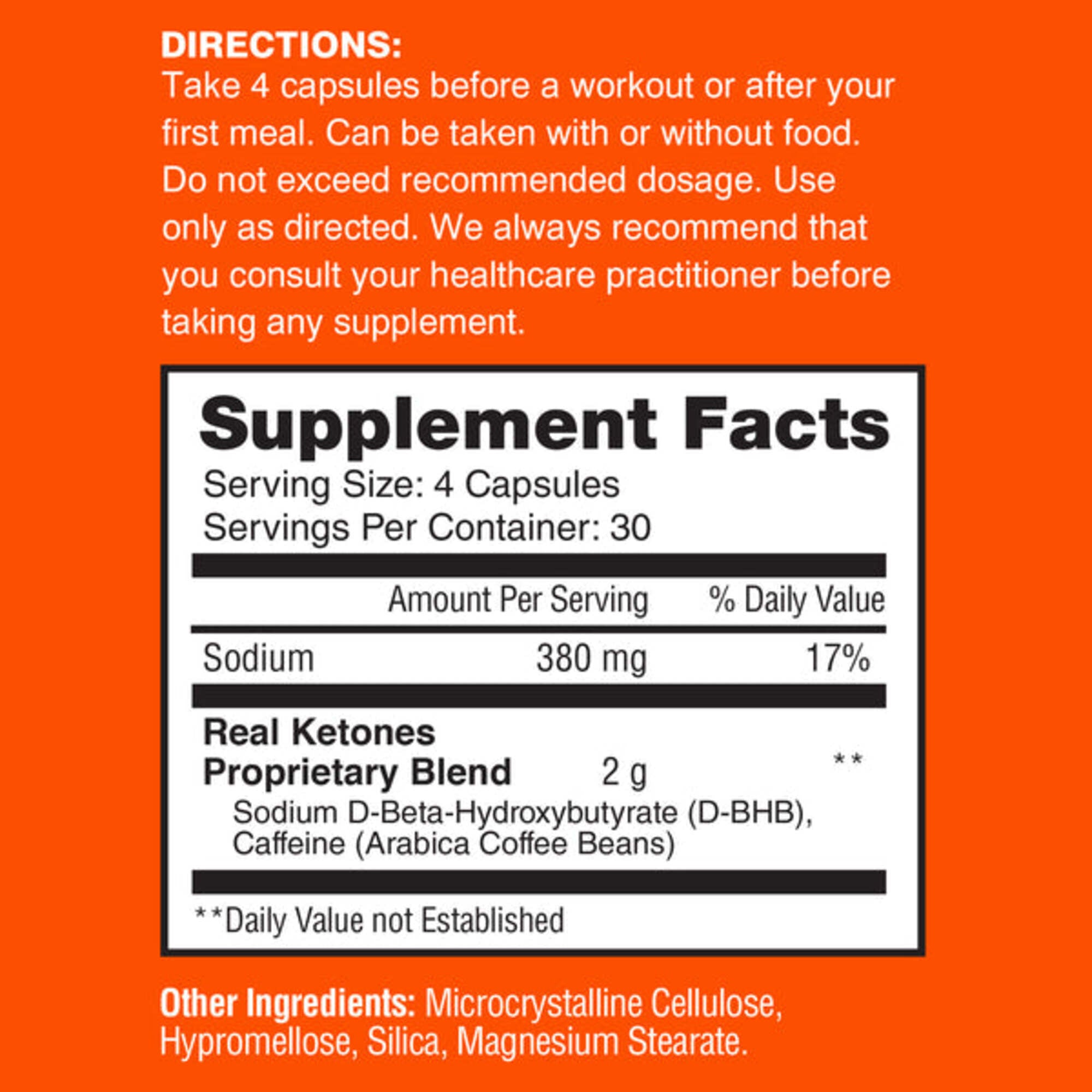 REAL KETONES - KETONE CHARGED - D-BHB + CAFFEINE - 120 CAPSULES - 1 MONTH SUPPLY