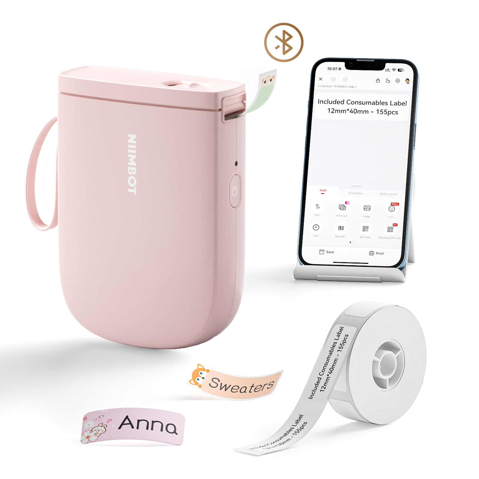 NB525 - Niimbot - D11-H - 300DPI - Portable Bluetooth Label Printer Inc Free Label Roll