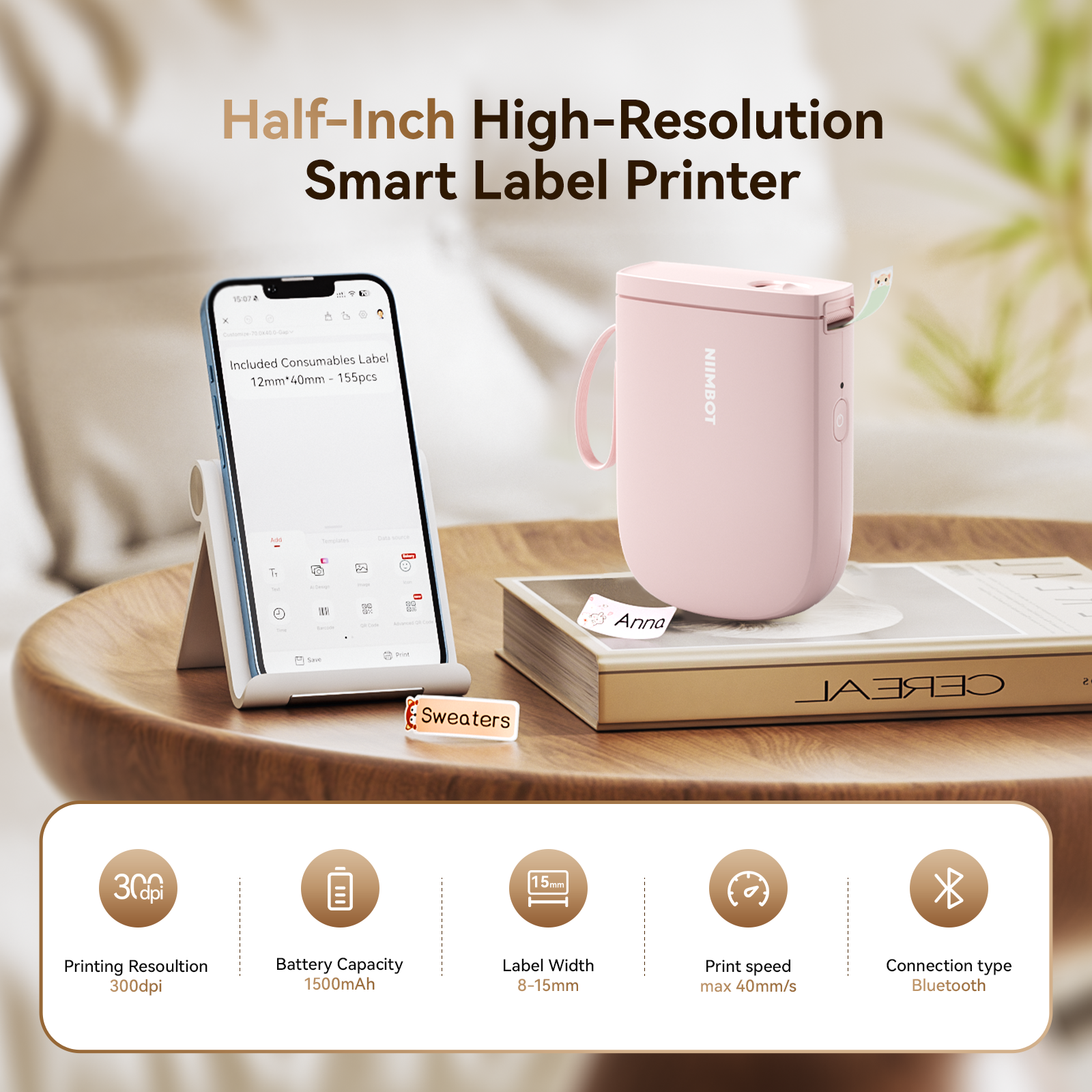 NB525 - Niimbot - D11-H - 300DPI - Portable Bluetooth Label Printer Inc Free Label Roll