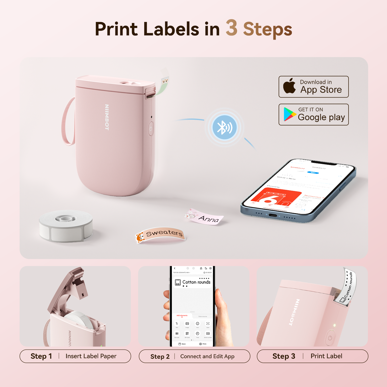 NB525 - Niimbot - D11-H - 300DPI - Portable Bluetooth Label Printer Inc Free Label Roll
