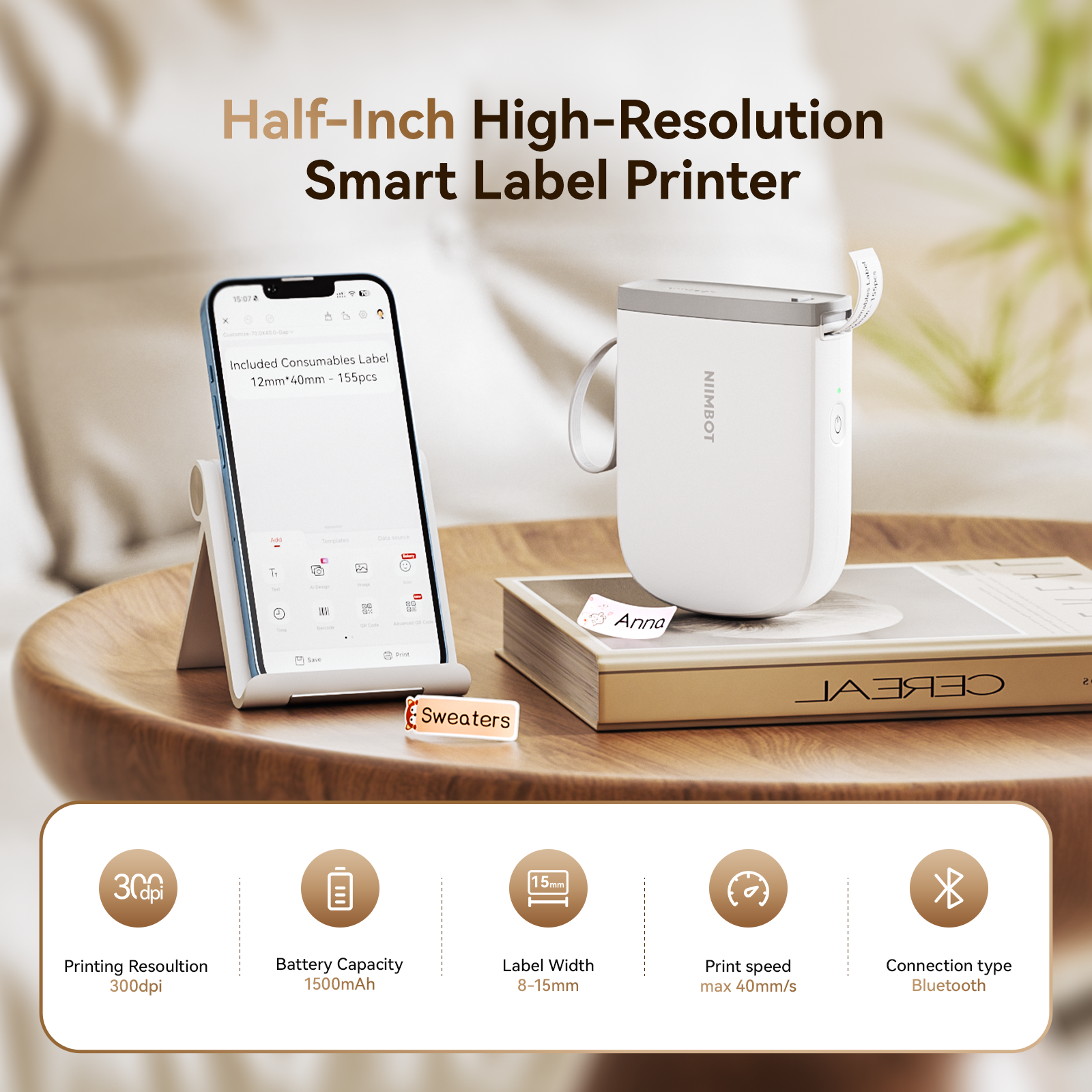 NB525 - Niimbot - D11-H - 300DPI - Portable Bluetooth Label Printer Inc Free Label Roll