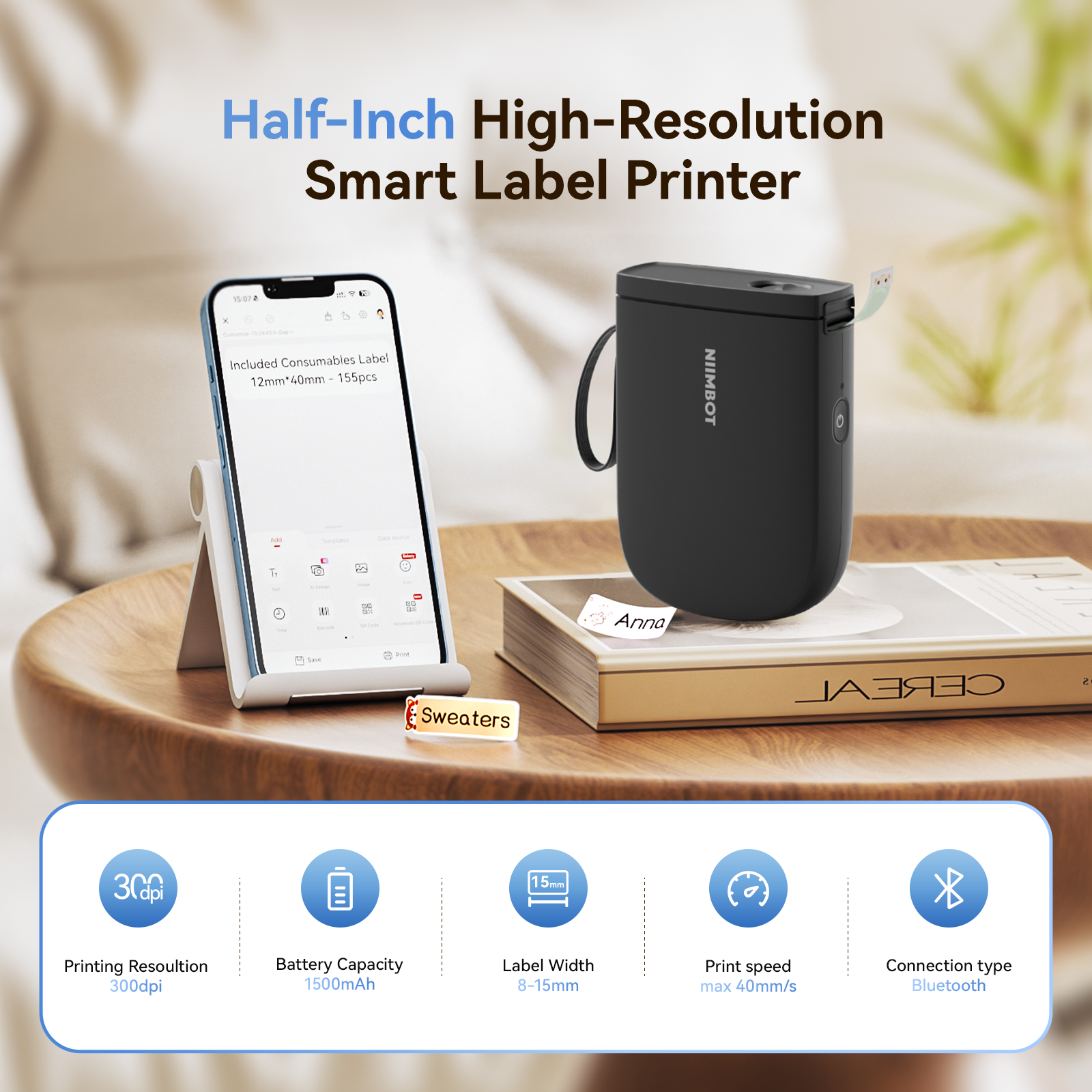 NB525 - Niimbot - D11-H - 300DPI - Portable Bluetooth Label Printer Inc Free Label Roll