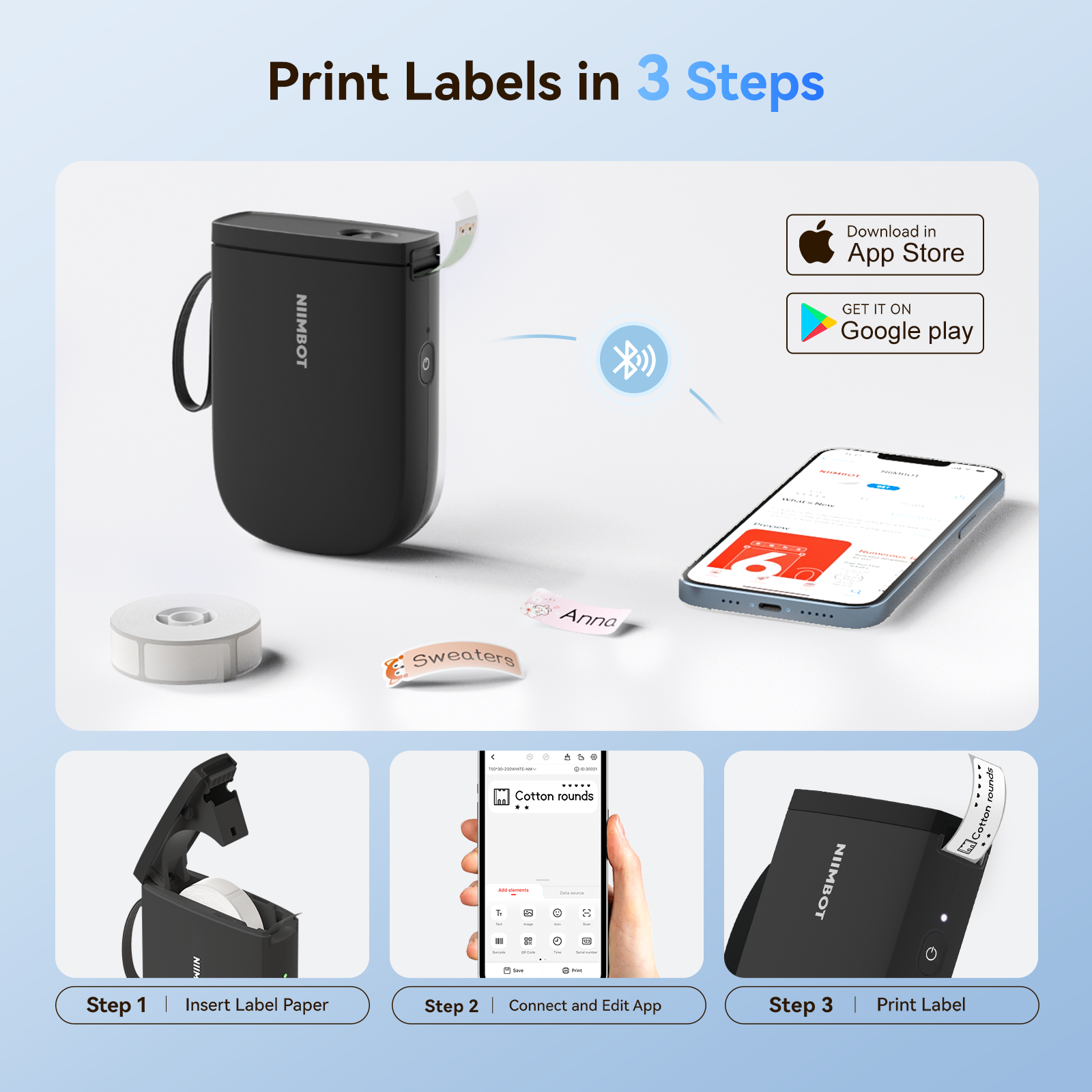 NB525 - Niimbot - D11-H - 300DPI - Portable Bluetooth Label Printer Inc Free Label Roll