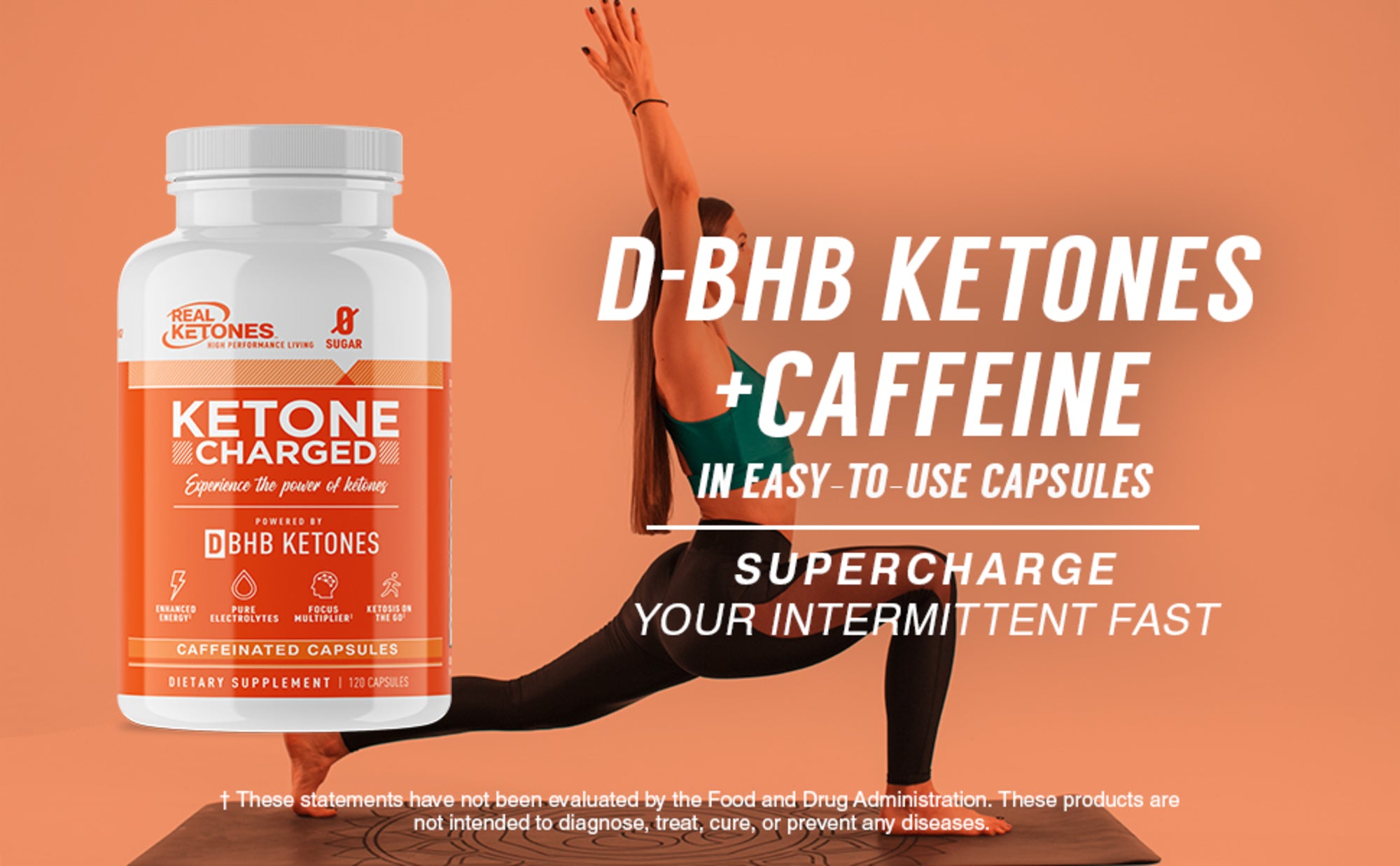 REAL KETONES - KETONE CHARGED - D-BHB + CAFFEINE - 120 CAPSULES - 1 MONTH SUPPLY