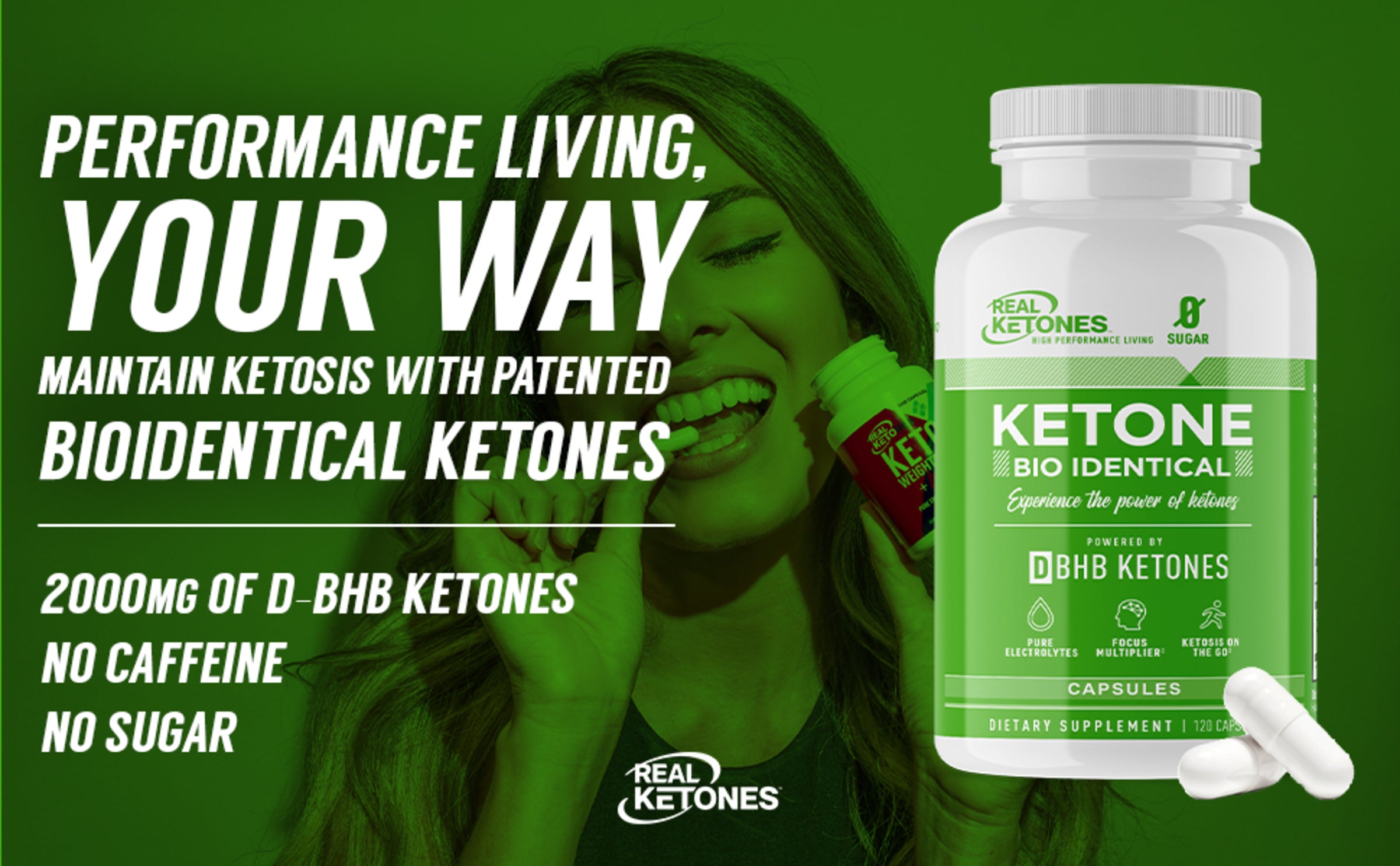 REAL KETONES - KETONE BIO IDENTICAL - D-BHB - 60 CAPSULES - 30 SERVINGS