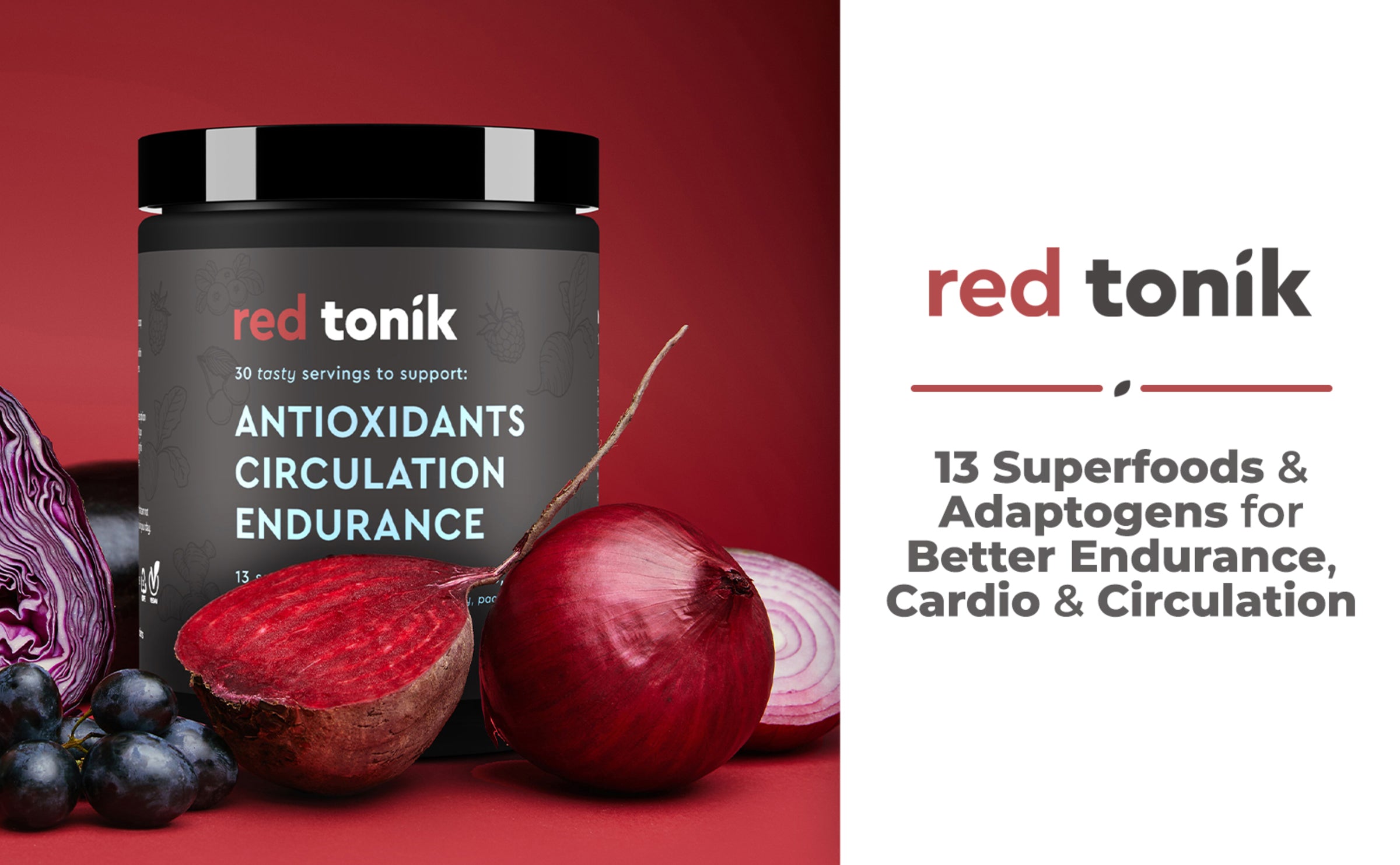 RED TONIK - 13 SUPERFOODS & ADAPTOGENS POWDER - 30 DAY SUPPLY - BERRY