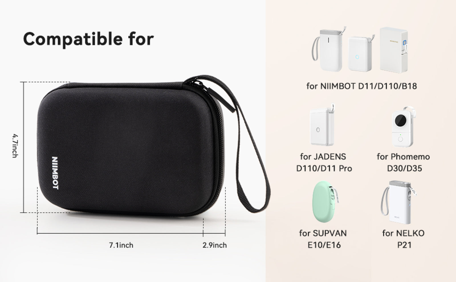 NIIMBOT - D11 / D110 / B18 - STORAGE CASE FOR PRINTER & LABELS - BLACK