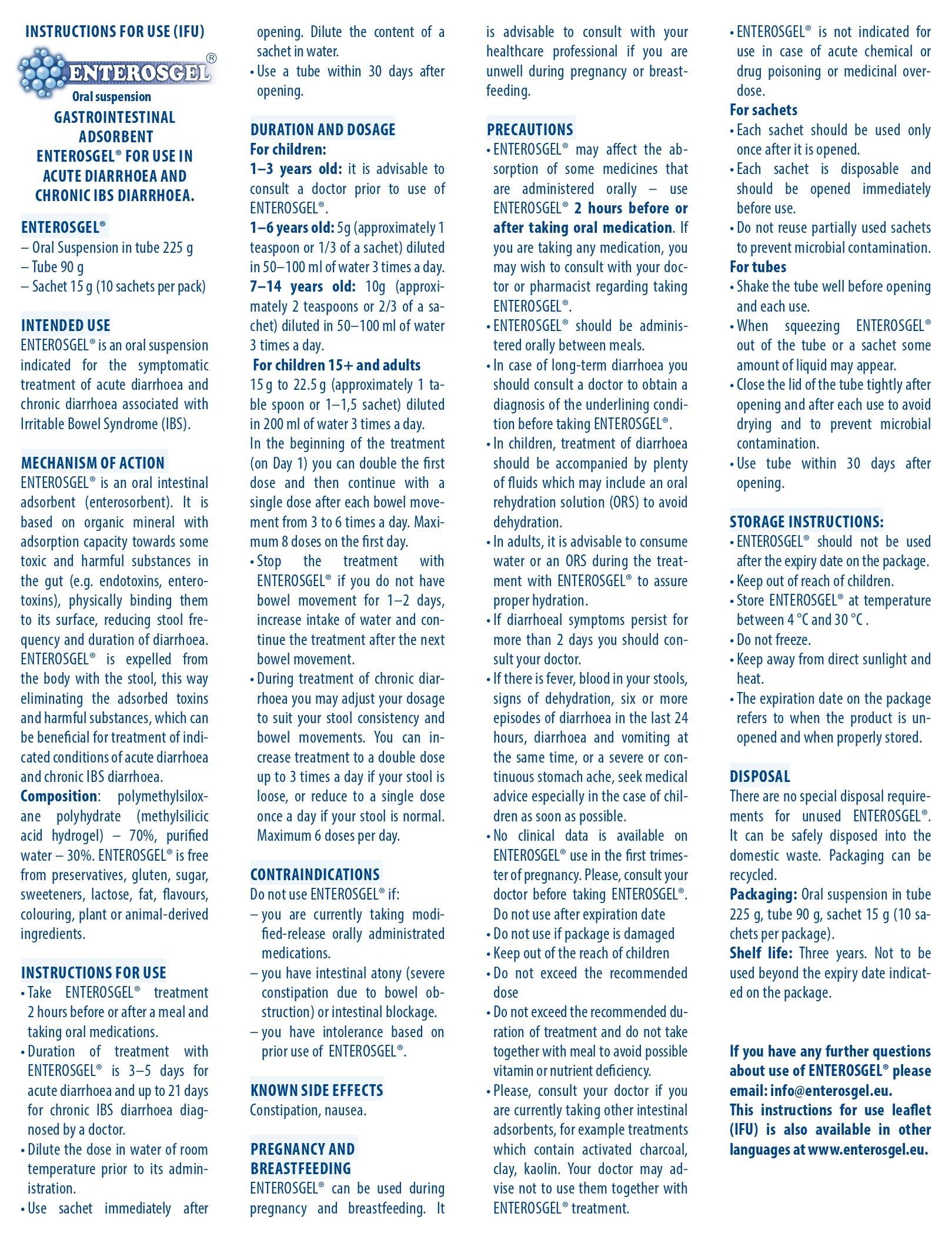 ENTEROSGEL® - GASTROINTESTINAL ADSORBENT – 90G / 225G TUBE