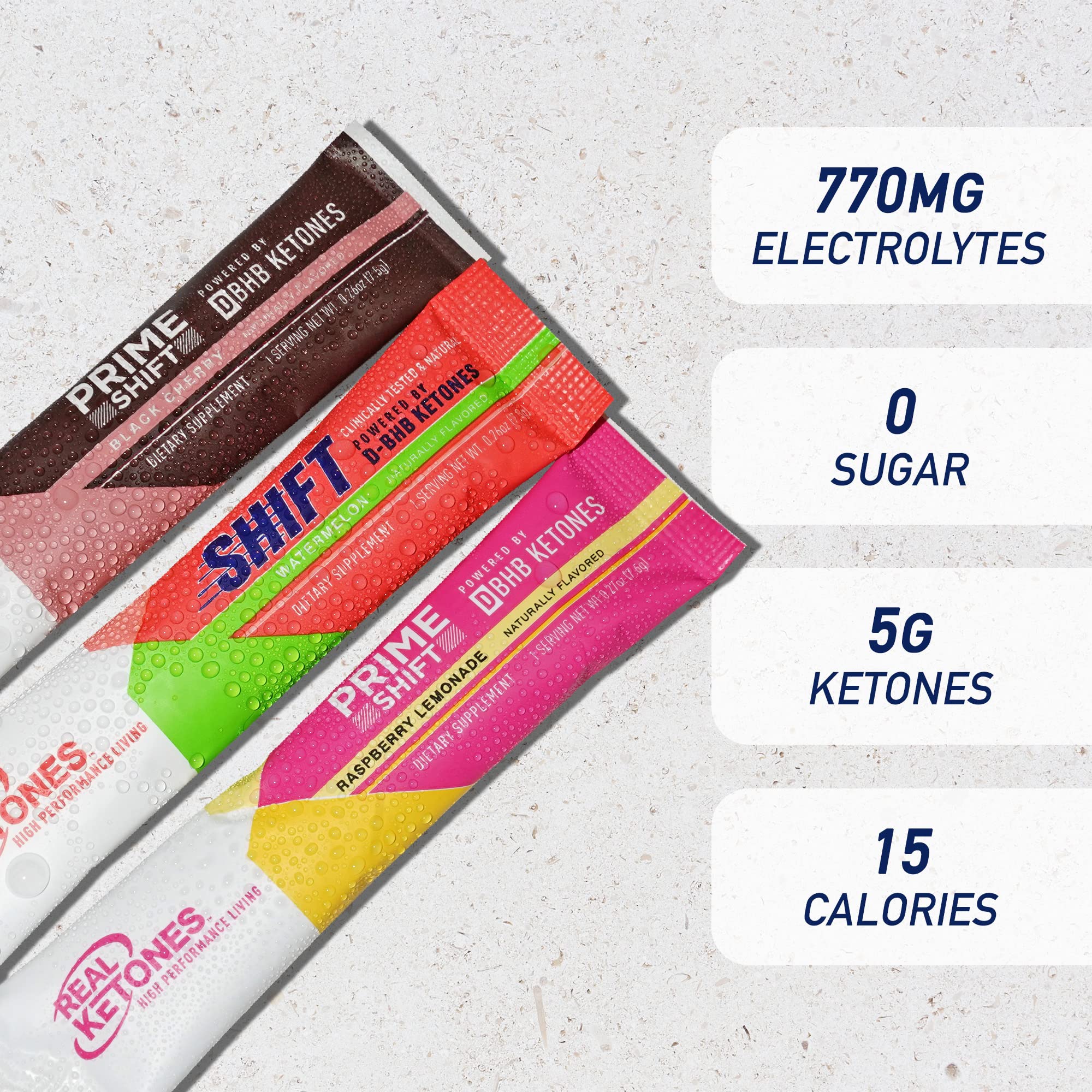 REAL KETONES - SHIFT - D-BHB EXOGENOUS KETONE DRINK MIX POWDER + ELECTROLYTES - 30 PACKETS