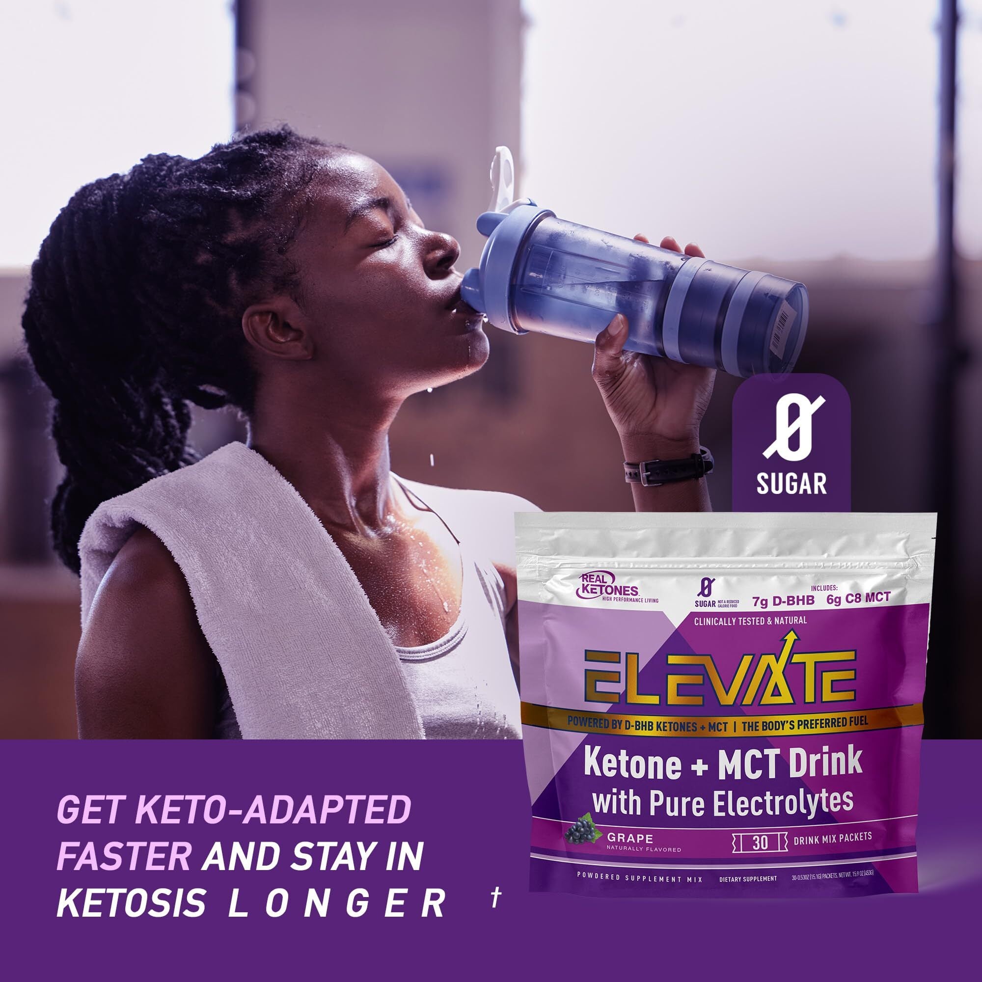 REAL KETONES - ELEVATE - D-BHB & MCT & ELECTROLYTES - 30 STICK PACK GUSSET BAG