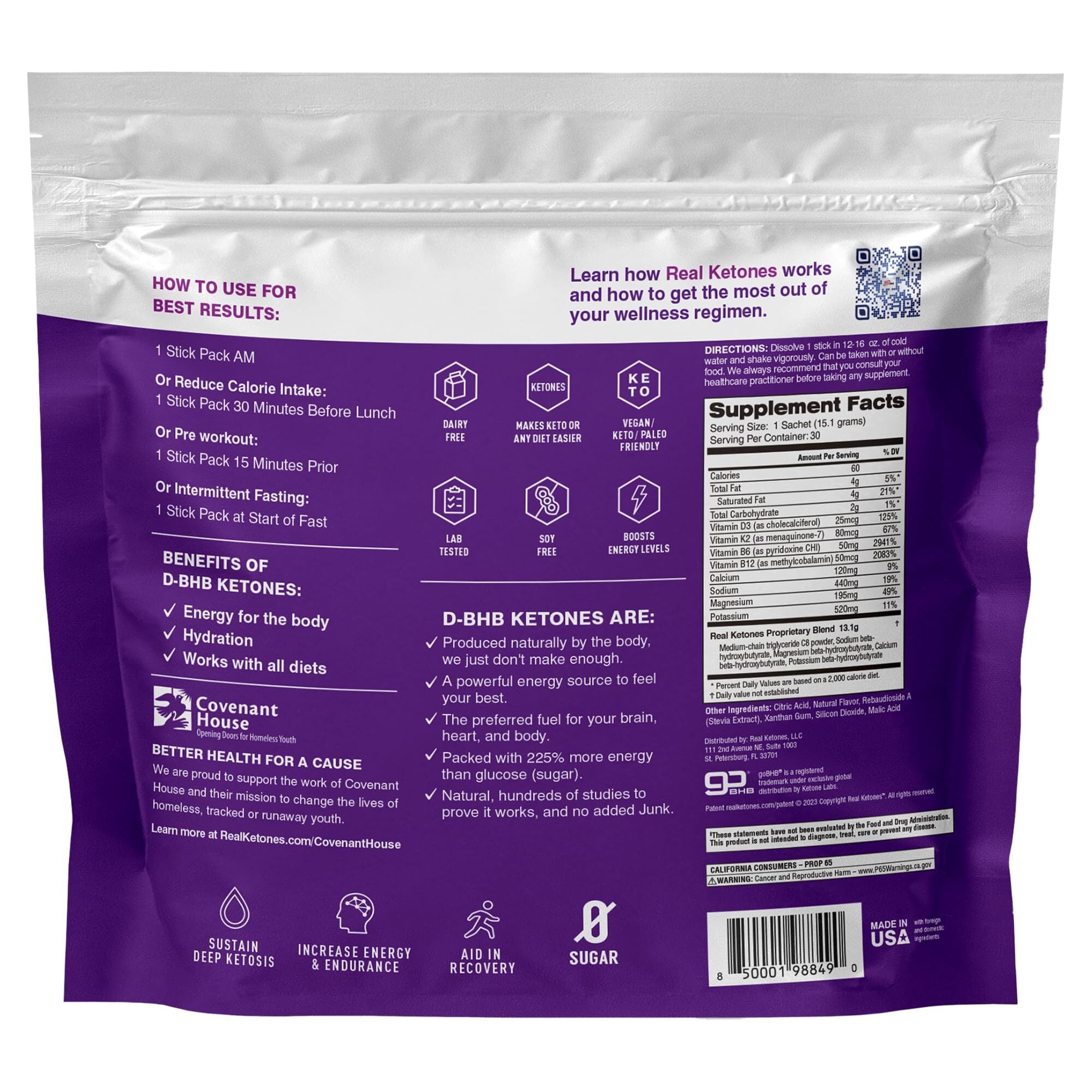 REAL KETONES - ELEVATE - D-BHB & MCT & ELECTROLYTES - 30 STICK PACK GUSSET BAG