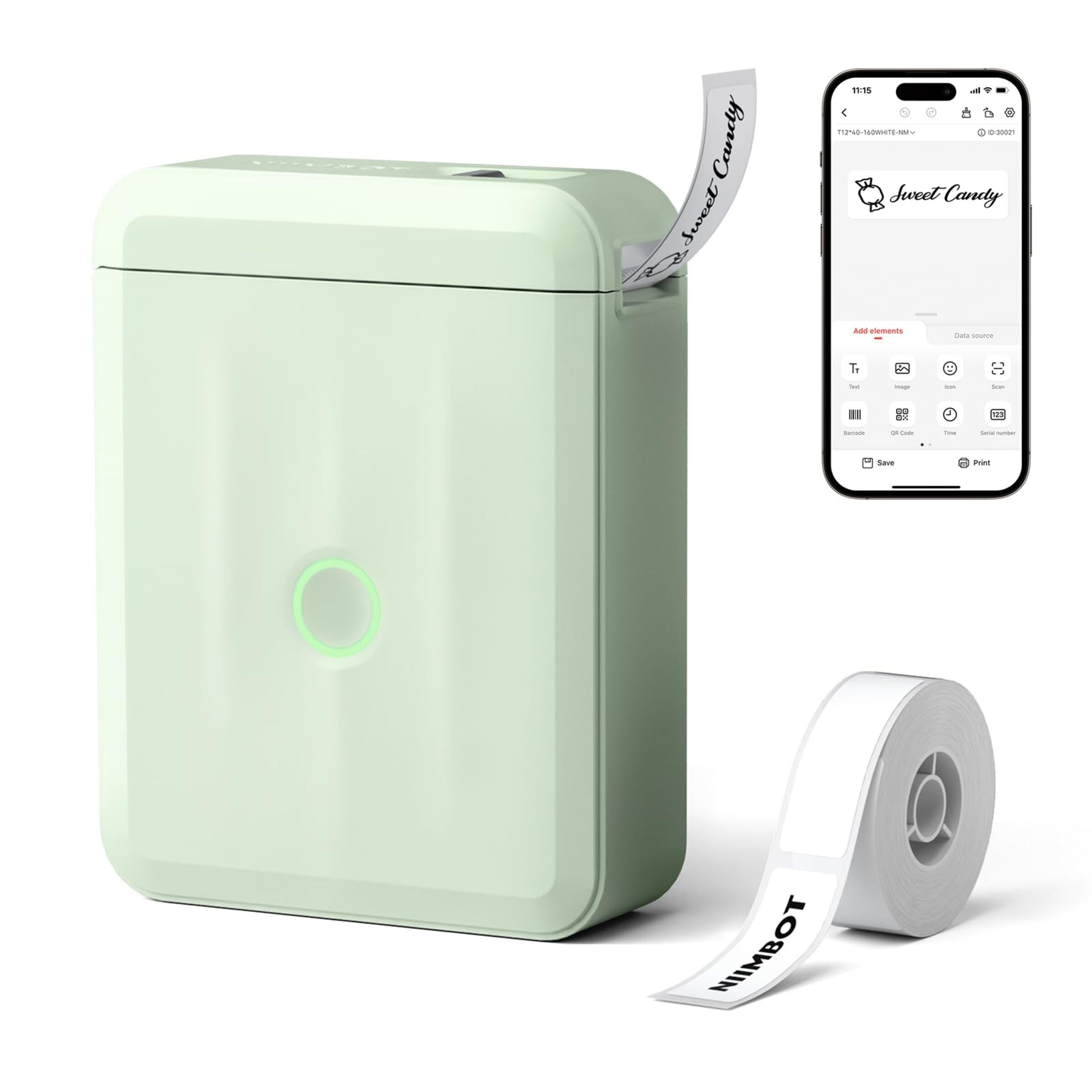 NB524 - NIIMBOT - D110_M - PORTABLE BLUETOOTH LABEL PRINTER INCL FREE LABEL ROLL (12X40MM)
