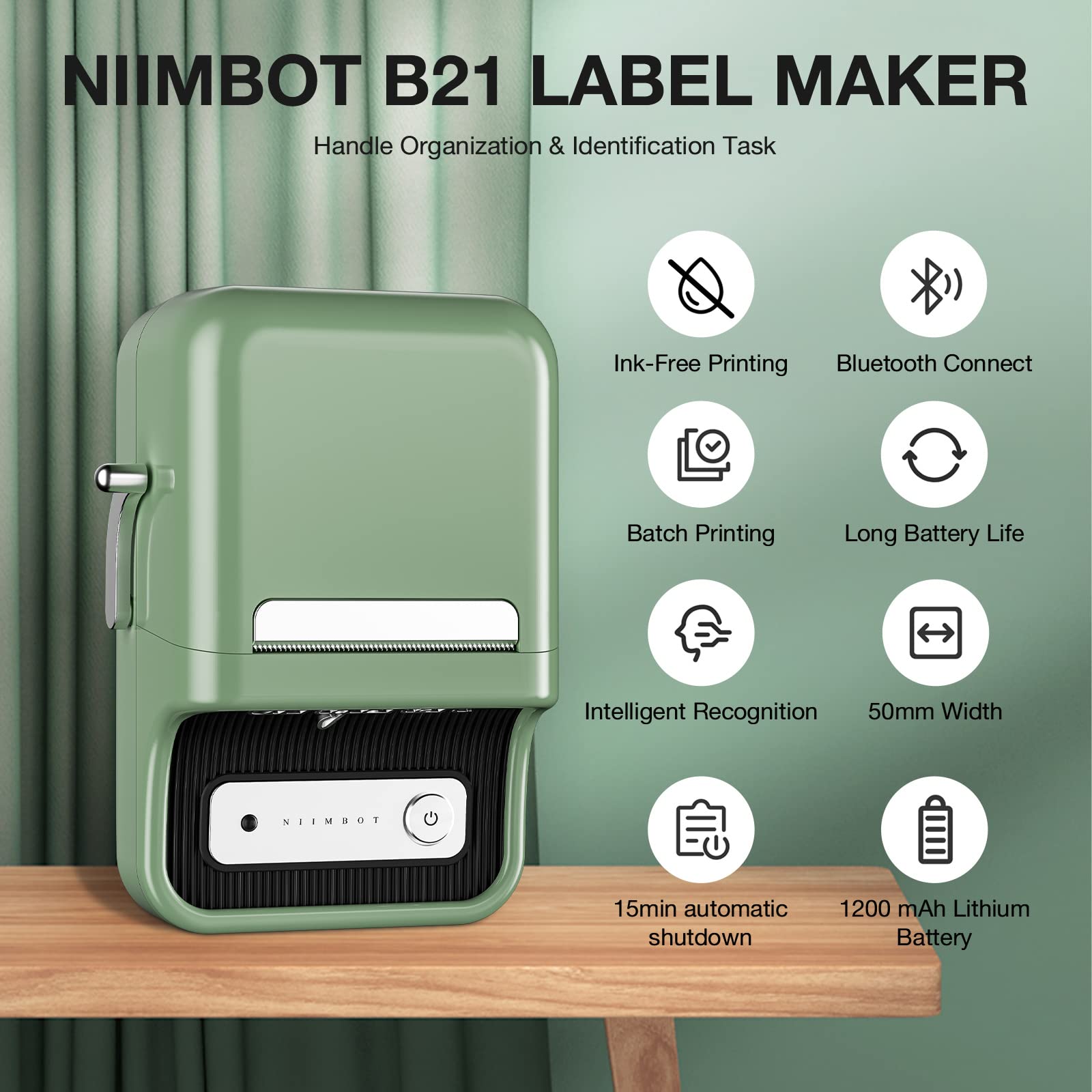 NB109 - NIIMBOT - B21 - PORTABLE THERMAL LABEL BLUETOOTH PRINTER INCLUDING FREE LABEL (50*30MM - WHITE)