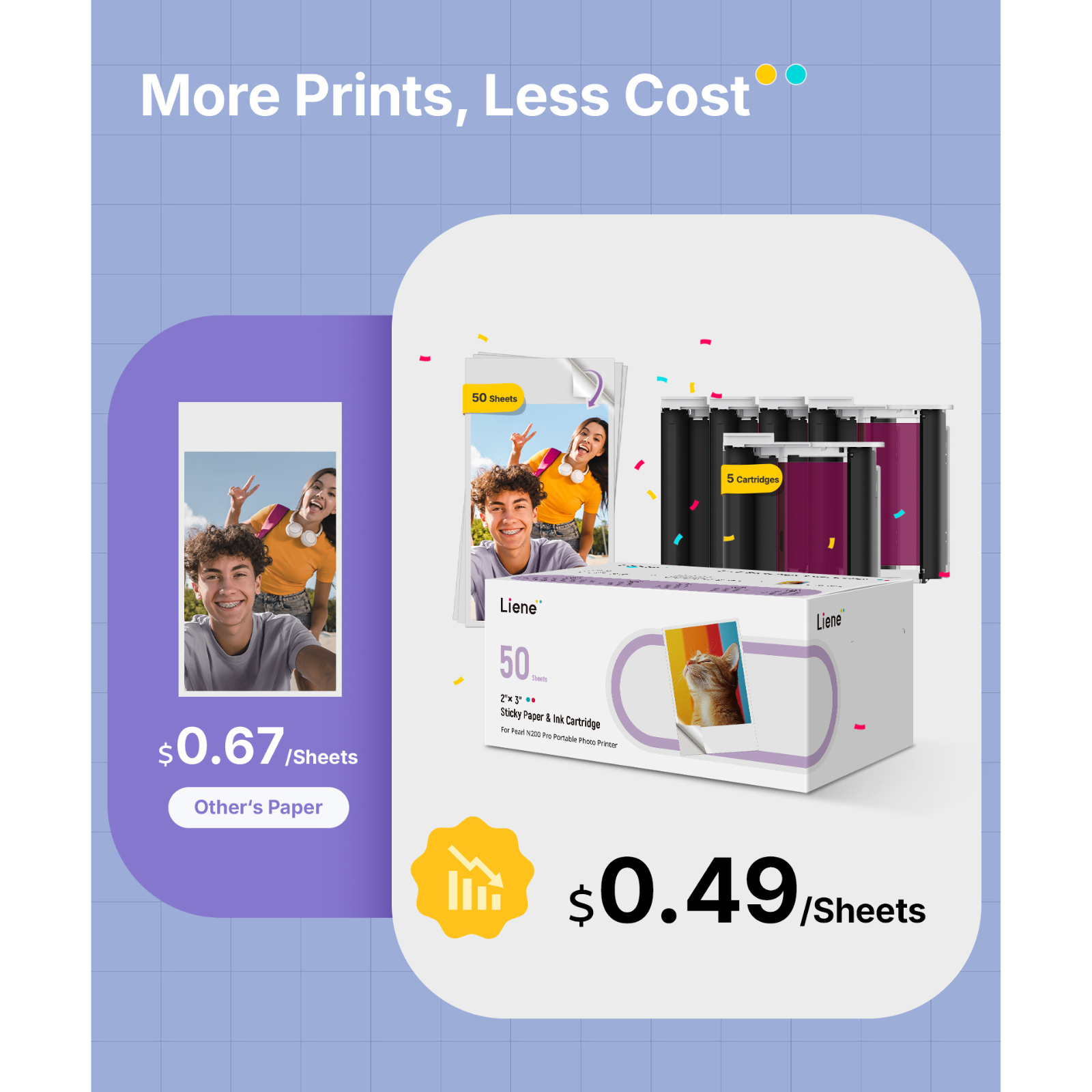LIENE - Pearl N200 Pro - 2x3 Inch ZINK Bluetooth Photo Printer - Incl. 50 Sheets Photo Paper