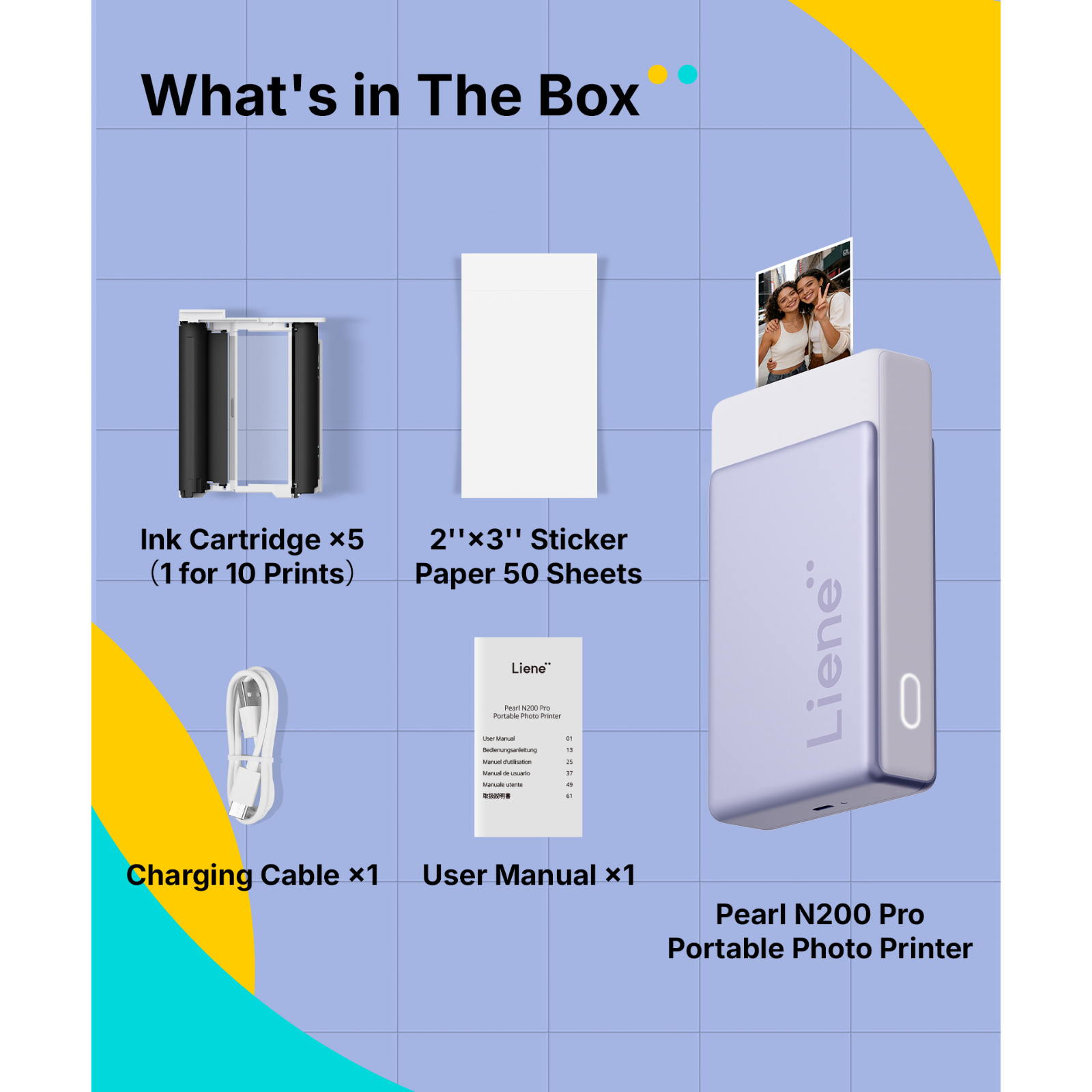 LIENE - Pearl N200 Pro - 2x3 Inch ZINK Bluetooth Photo Printer - Incl. 50 Sheets Photo Paper