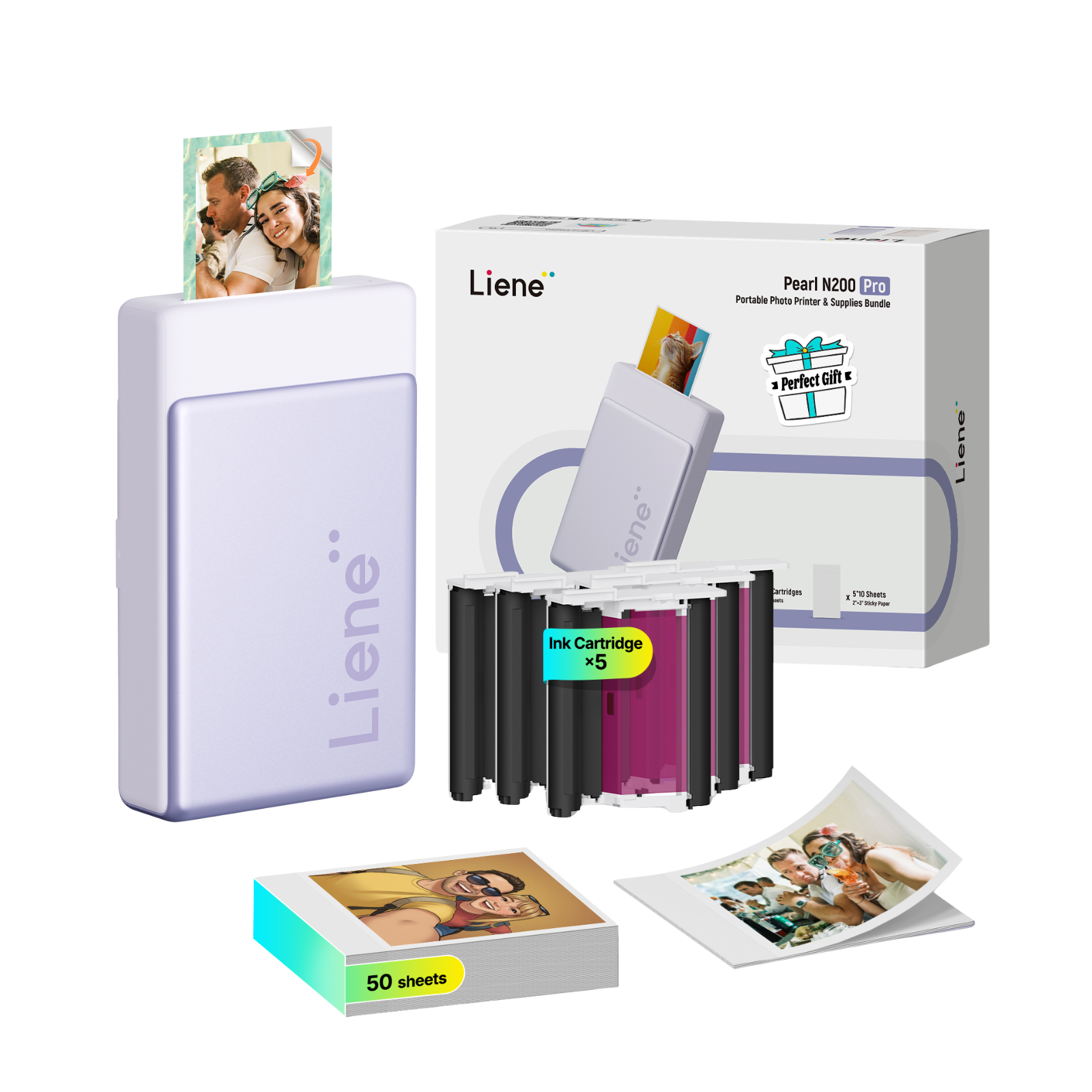 LIENE - Pearl N200 Pro - 2x3 Inch ZINK Bluetooth Photo Printer - Incl. 50 Sheets Photo Paper