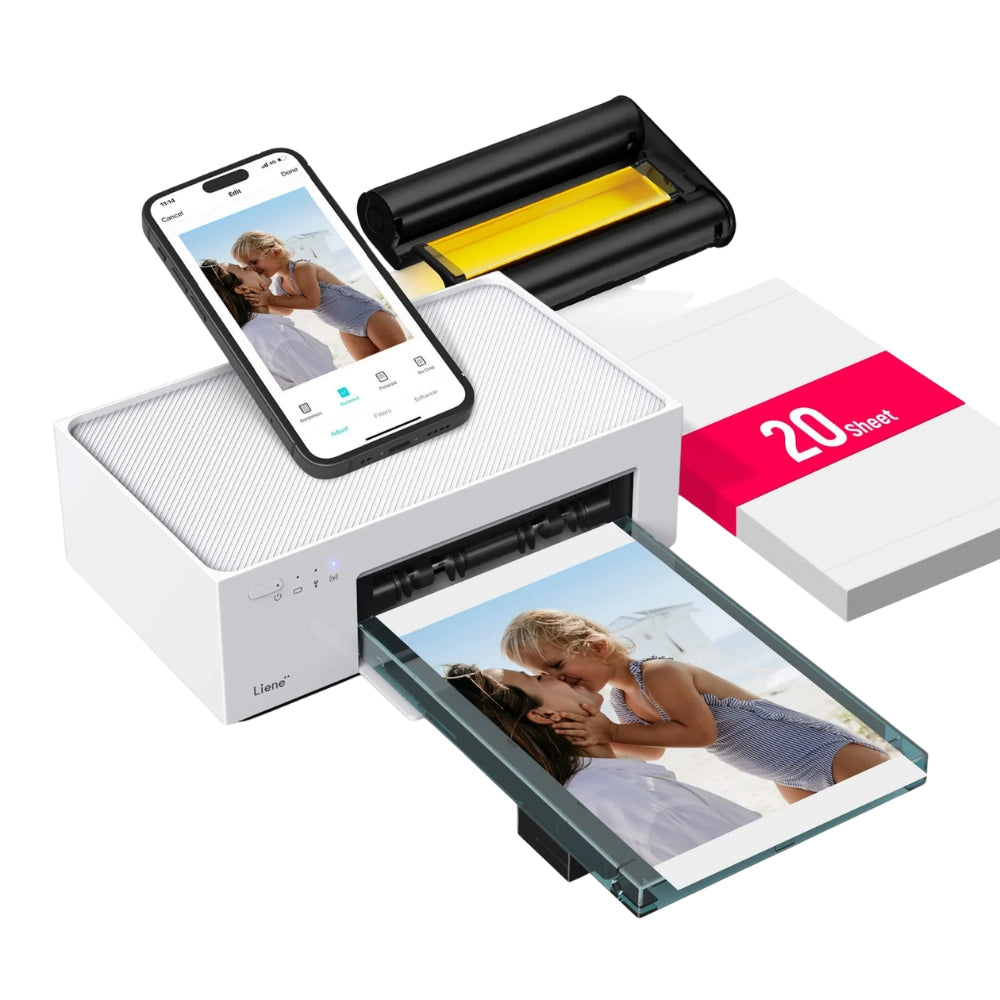 LIENE - Amber M100 - 4x6 Inch Bluetooth Photo Printer - Incl. 20 Sheets & 1 Ink Cartridge - Without Battery