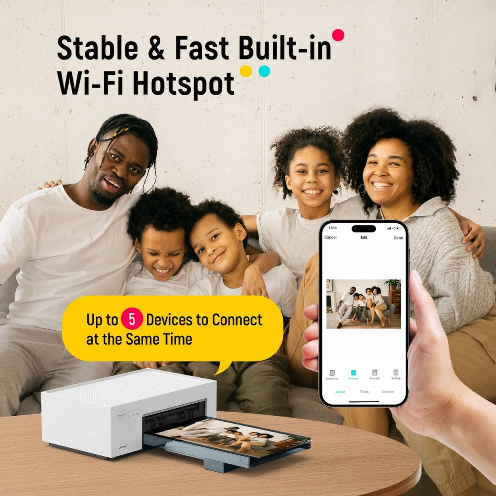 LIENE - Amber M100 - 4x6 Inch Bluetooth Photo Printer - Incl. 20 Sheets & 1 Ink Cartridge - Without Battery