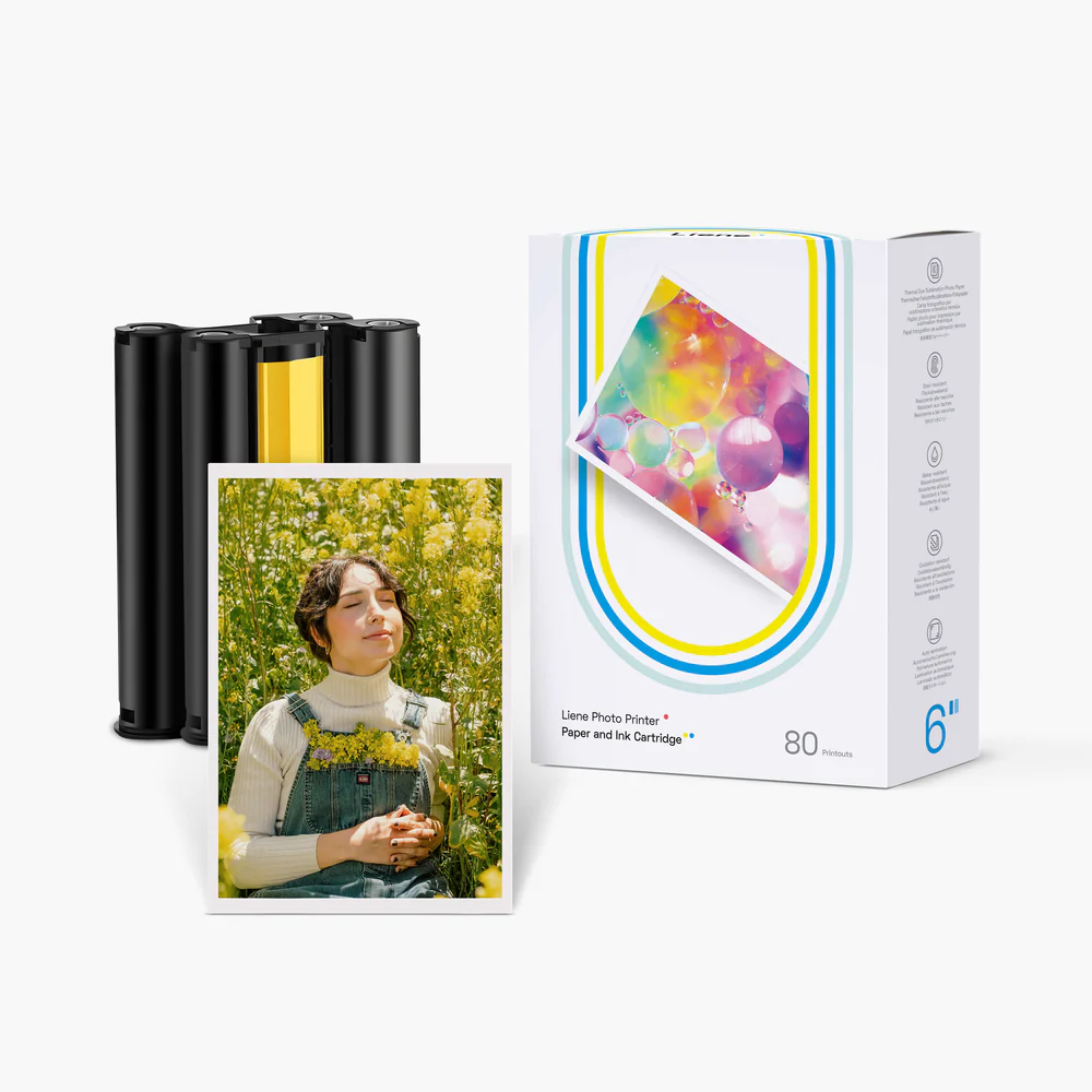 LIENE - Amber - 4x6 Inch Photo Paper & Ink Cartridge Refill Pack - 80 Sheets & 2 Ink Cartridges