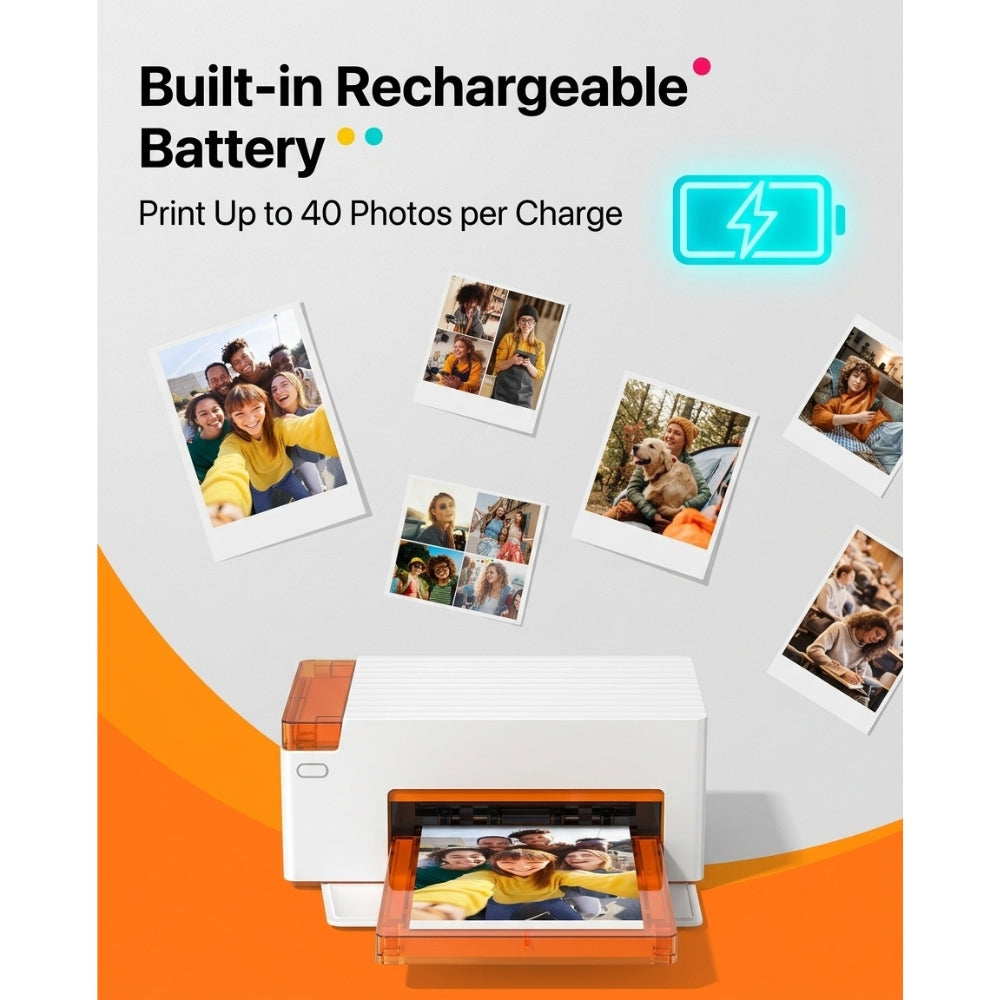 LIENE - Amber M210 - 4x6 Inch Bluetooth Photo Printer - Incl. 10 x 4x6 Inch Sheets, 10 x 3x3 Inch Sheets & 1 Ink Cartridge - With Battery