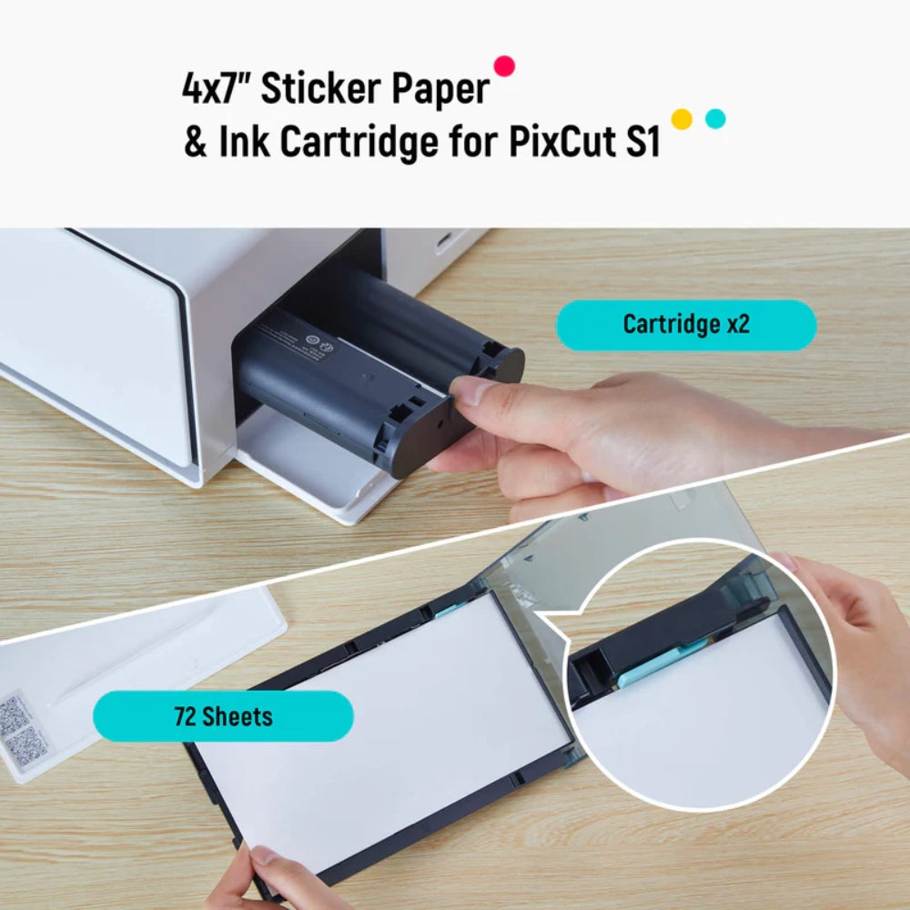 LIENE - PixCut S1 - 4x7 Inch Sticker Paper & Ink Cartridge Refill Pack - 72 Sheets