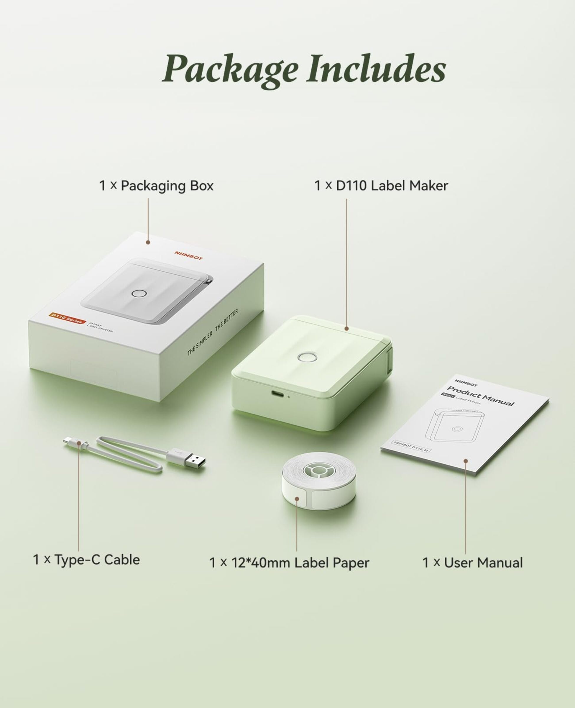 NIIMBOT - D110_M - PORTABLE BLUETOOTH LABEL PRINTER INCLUDING FREE LABEL ROLL (12*40MM - WHITE)
