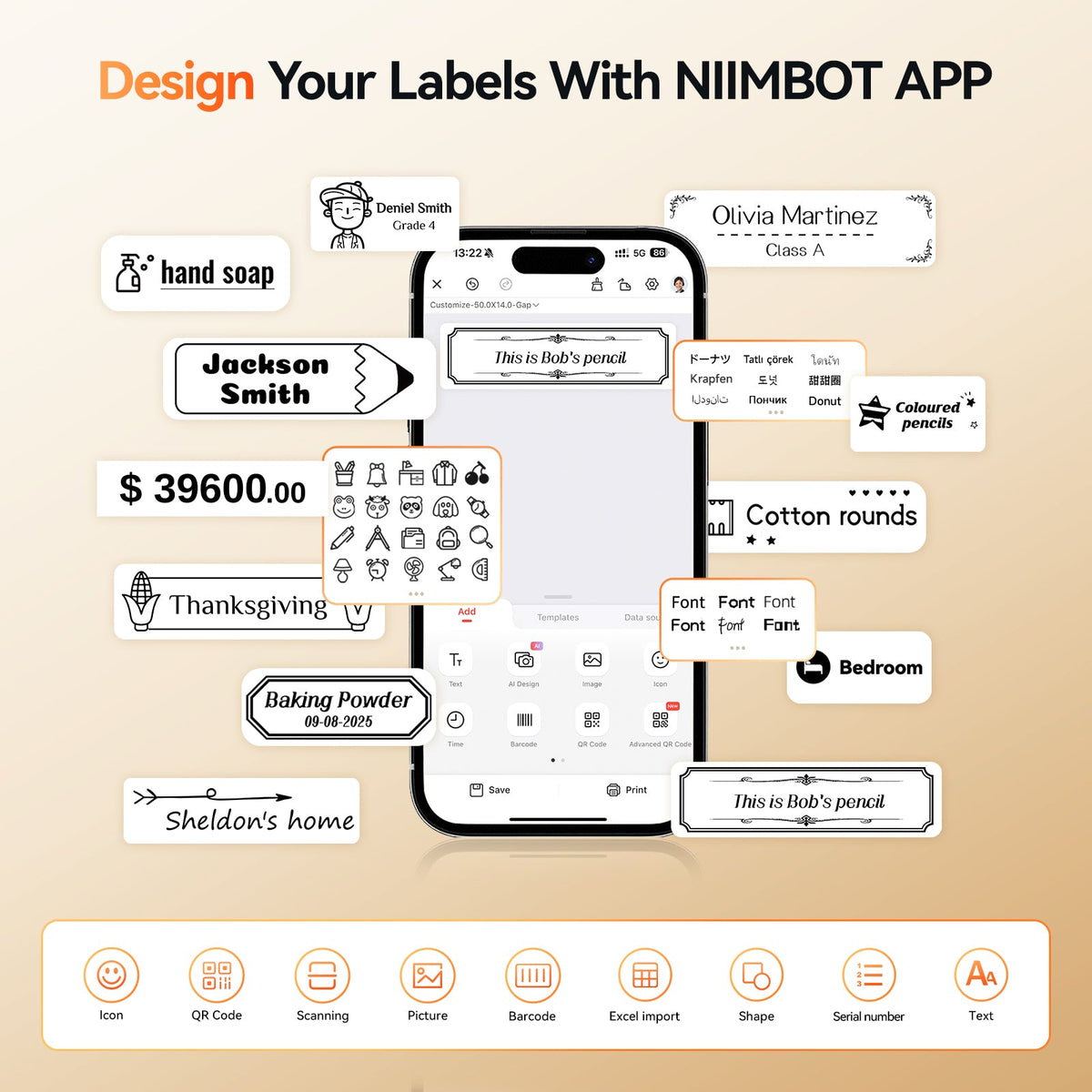 NIIMBOT - N1 Bluetooth Label Printer Incl Label Roll - White