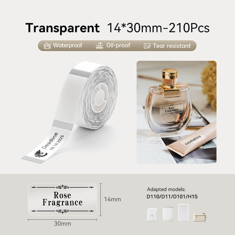 NB108 - Niimbot - D11 / D101 / D110 / H1S - 14x30mm - 210 Transparent Labels