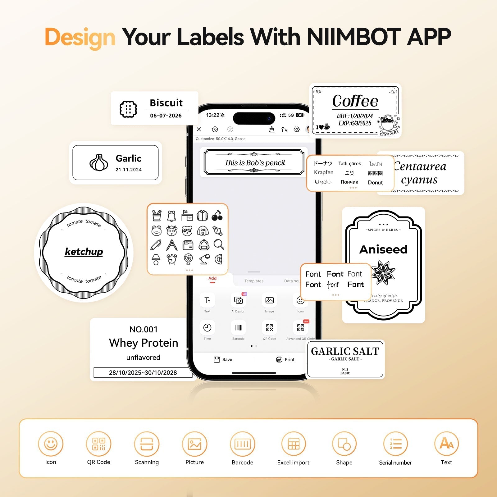 NB109 - Niimbot - B21S - Portable Thermal Label Bluetooth Printer Incl Free Label (50x30mm) - Black